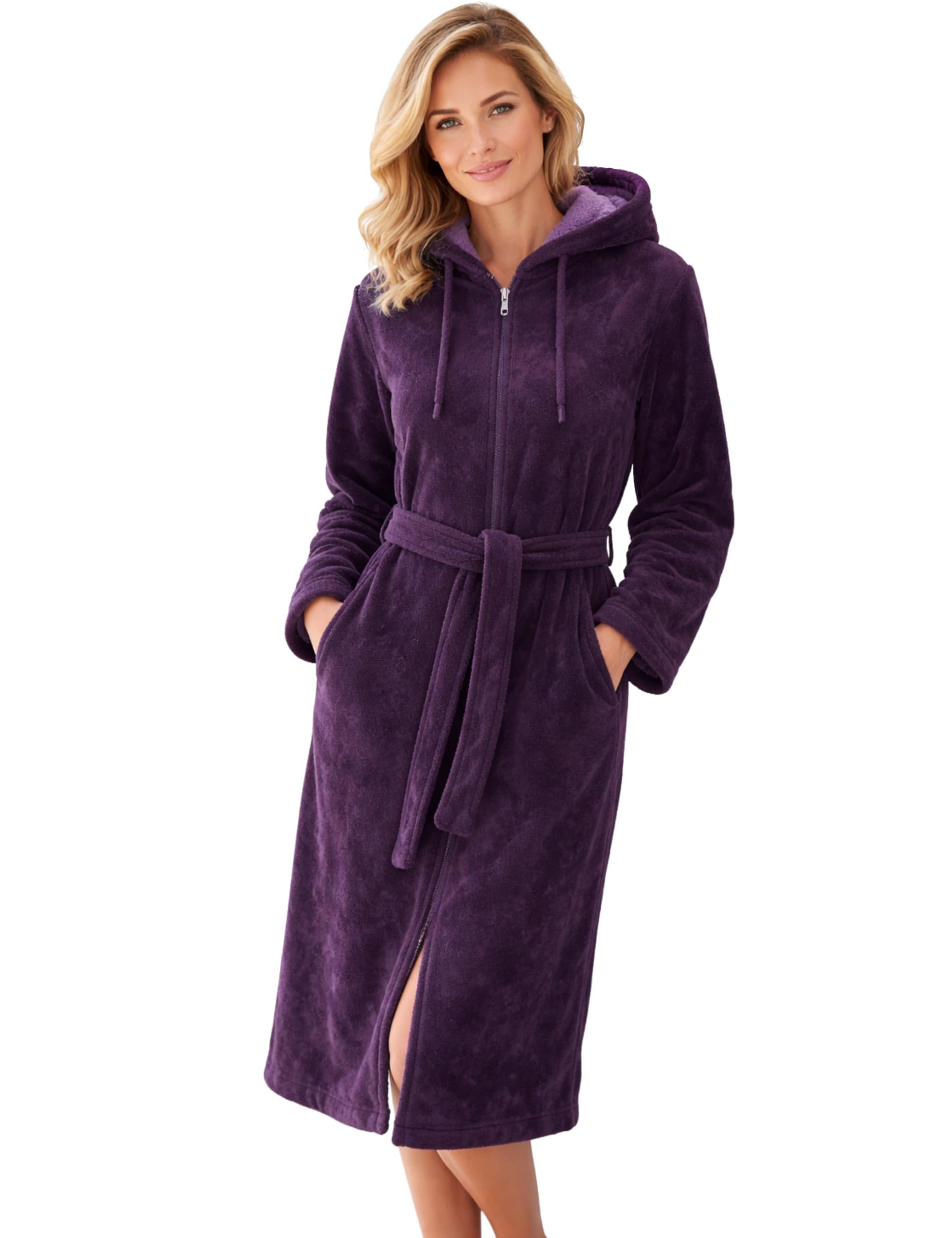 Morgenstern Accappatoio Donna Cerniera Cappuccio Bambù Cotone Microfibre Vestaglia