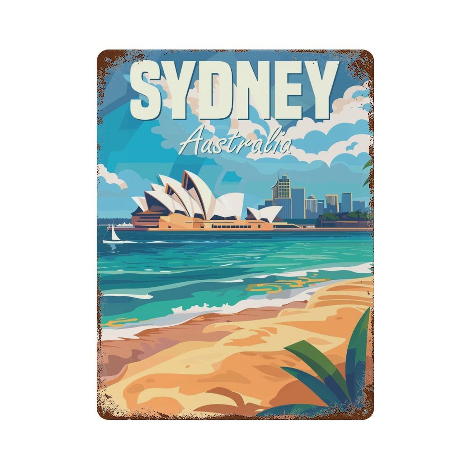 Retro Metal Sign with Sydney Australia Design 15.7"x11.8", for Living Room, Hallway And Home Decor, Vintage Wall Decor