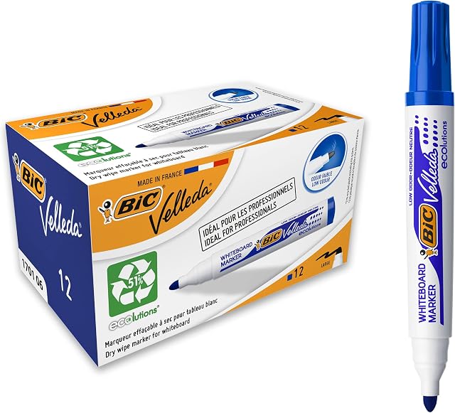 BIC Marker suchościeralny Velleda 1701 ECOlutions okrągła końcówka  niebieski, opakowanie 12 szt