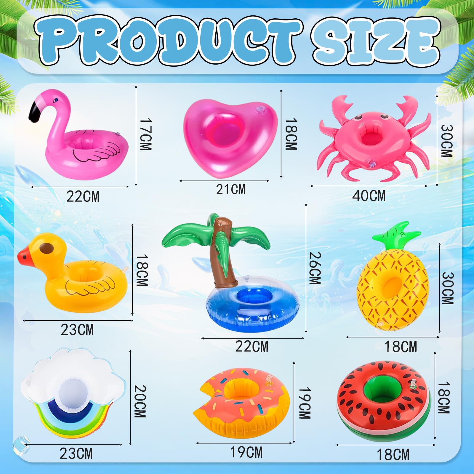 9 nadmuchiwanych uchwytów na napoje, flamingo, na basen, nadmuchiwane, pływające uchwyty na napoje, na lato, do hal, na plażę, na imprezę hawajską