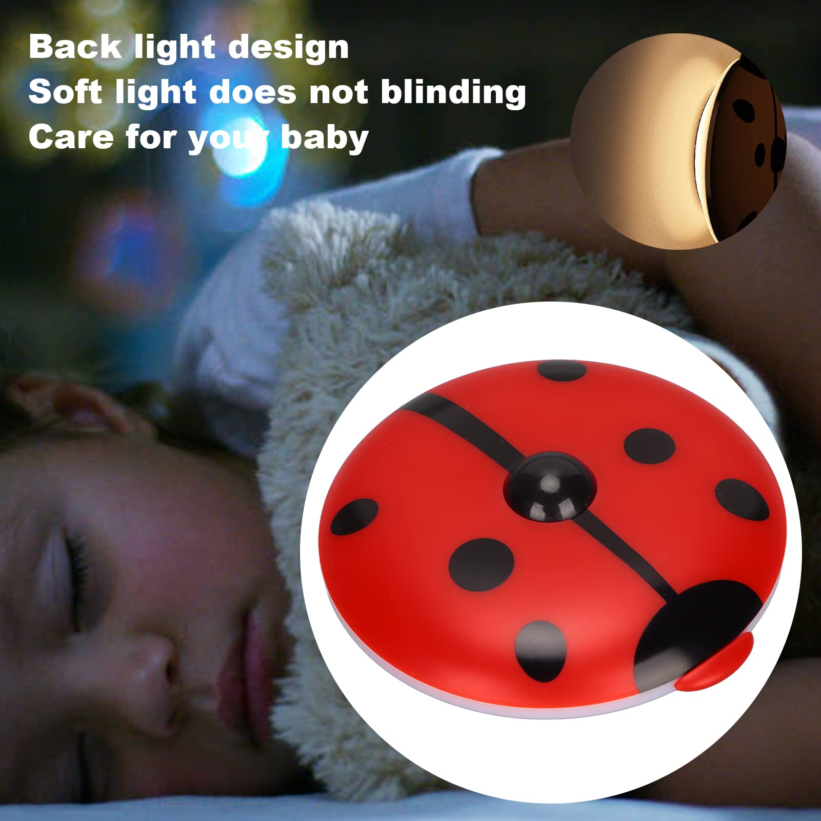 Septpenta Veilleuse à Détecteur de Mouvement, Mini Veilleuse LED Chaude Au Design Coccinelle, Haute Sensibilité et Contrôle Automatique, Peut Être Utilisée en Continu Pendant Environ 10 Heures(Rouge)