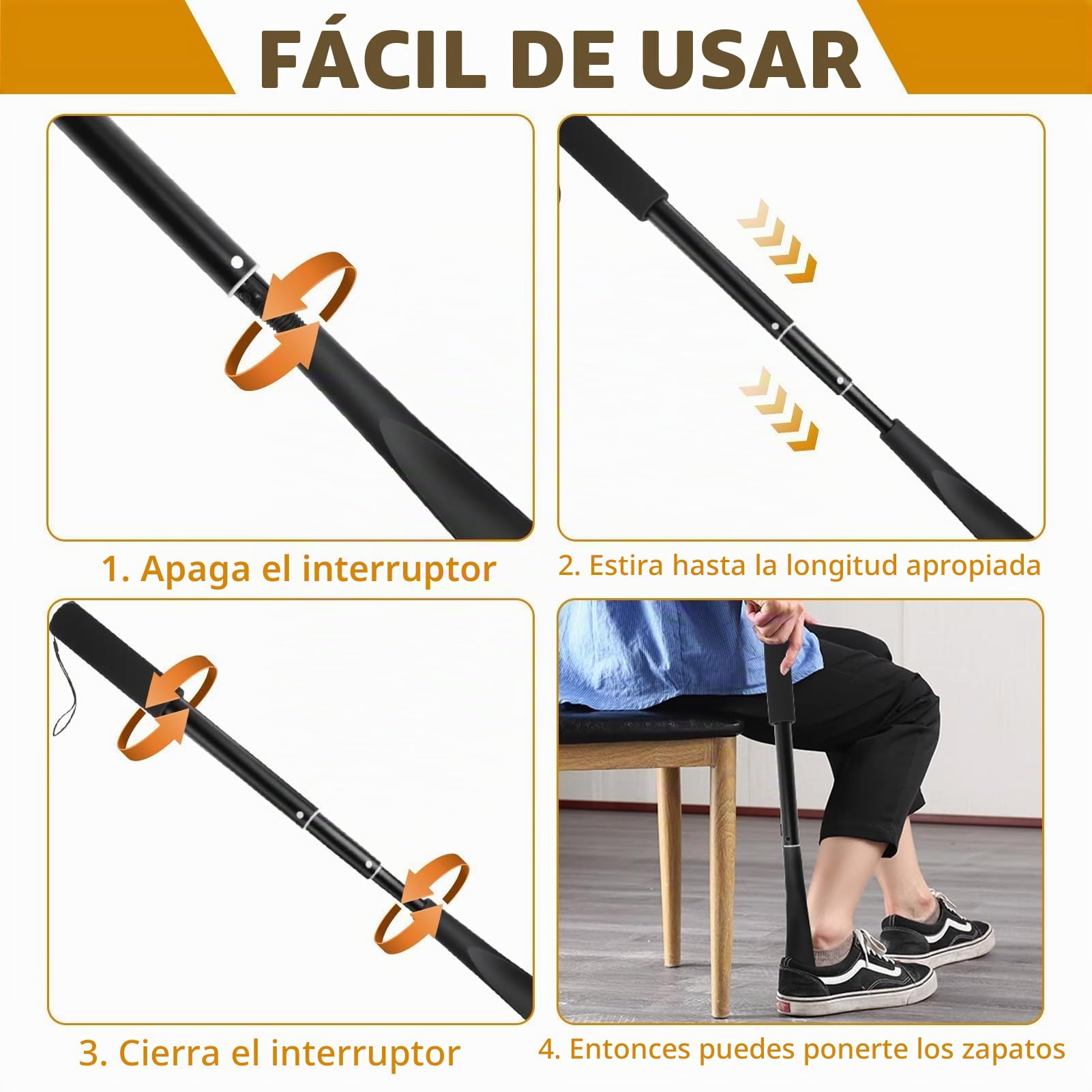 Calzador de Zapatos Largo 34-85 cm Calzador Telescópico Calzadors Largo de Plástico con Mango de Metal para Hombres, Mujeres, Niños y Mayores