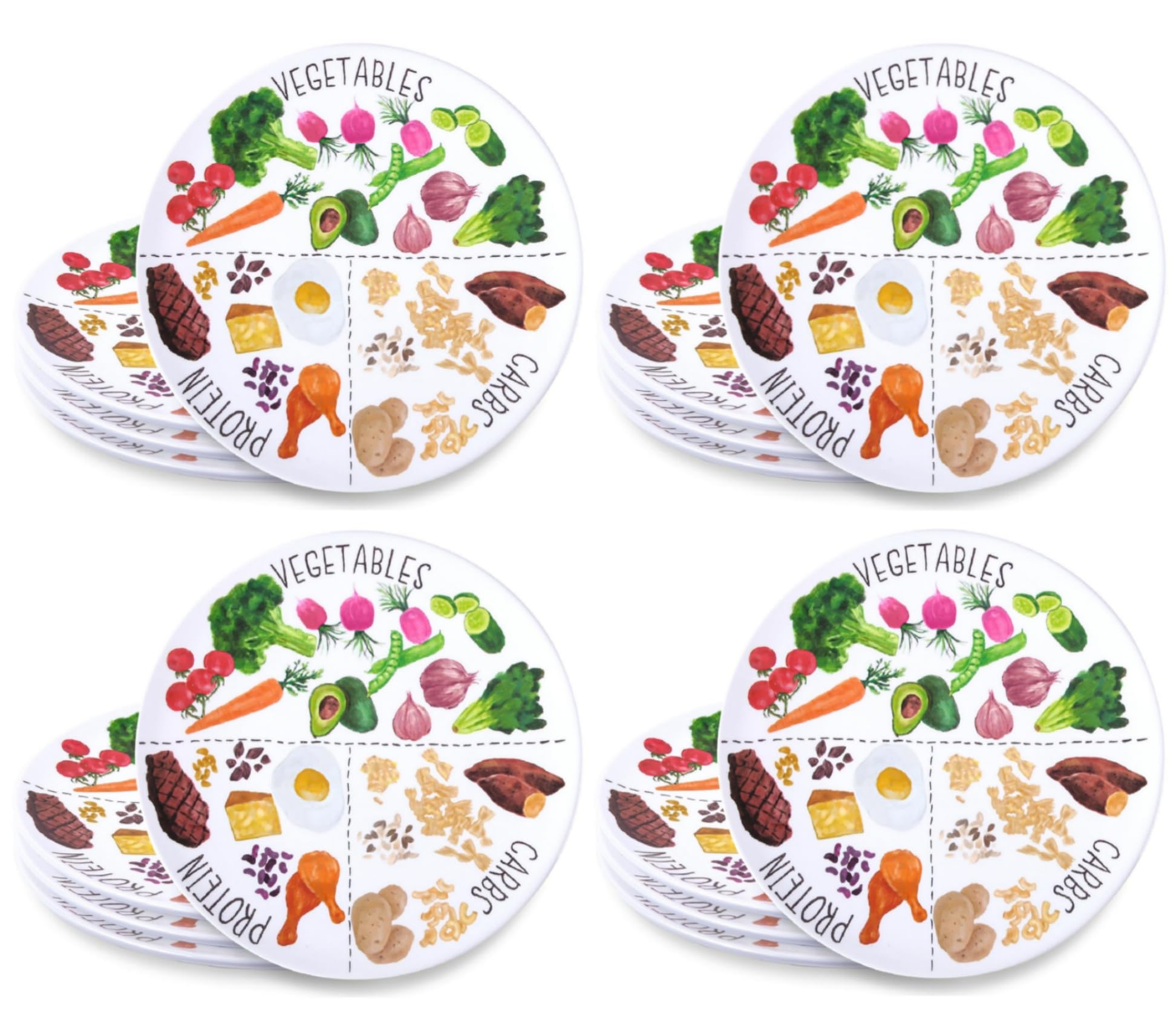 ViynranPortion Control Plate for Balanced Eating - Healthy Nutrition Plate for Adults and Teens - Melamine Dividers, Weight Loss, Diabetes Plate (12 Pack), 30510PCPO04