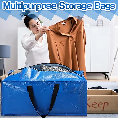 Miniatura 5 de Wesnoy Paquete de 8 bolsas de mudanza a granel, bolsas de mudanza extra grandes con cremalleras y asas, bolsa de almacenamiento impermeable, bolsas