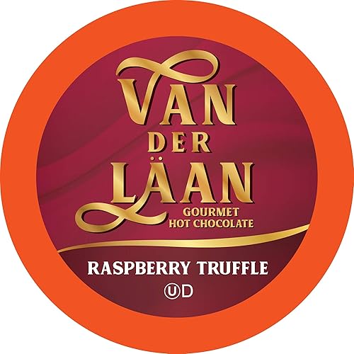 Van Der Laan Chocolate Cápsulas de cacao caliente, trufa de frambuesa, chocolate holandés gourmet compatible con cafeteras K Cup, incluye 2.0, 40