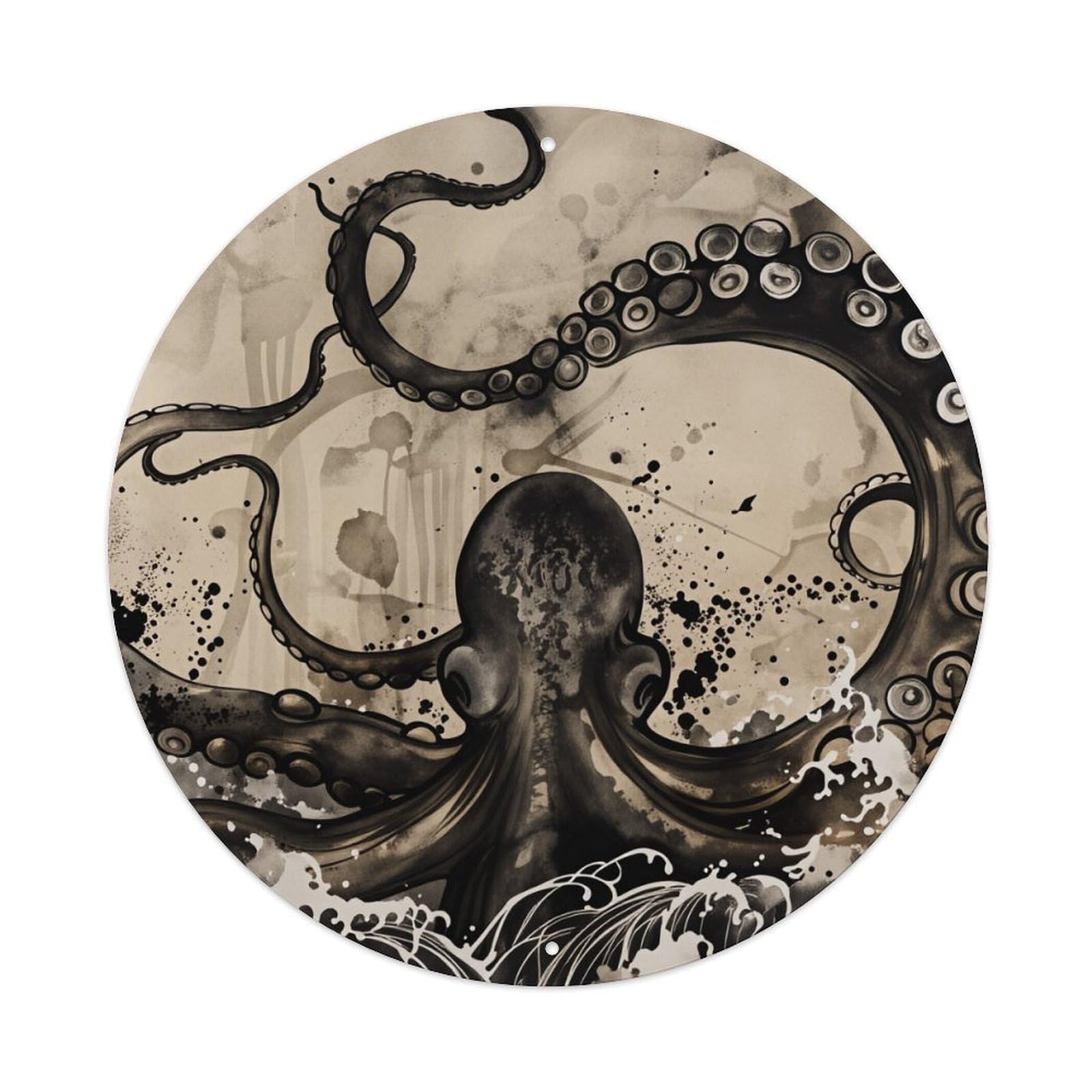 Jdfenggu Vintage Octopus Tentacles Waves Ink Art Retro Metal Tin Sign, Metal Poster For Bar, Home, Man Cave, Kitchen, Laundry Room Art Decor 8X8 Inch