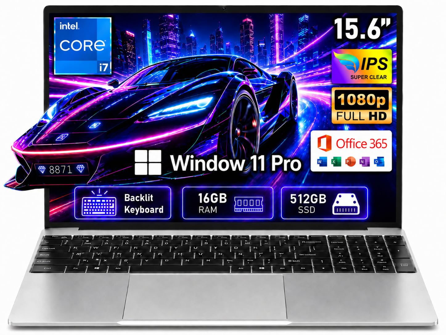 Gaming Laptop 2026,Office & Windows 11 Pro Laptops with 16GB RAM 512GB SSD | Intel Core i7 Processor(Beat i5),15.6" FHD,Backlit Keyboard,2 Yr-Warranty Laptop Computer for College Student Business Gamer