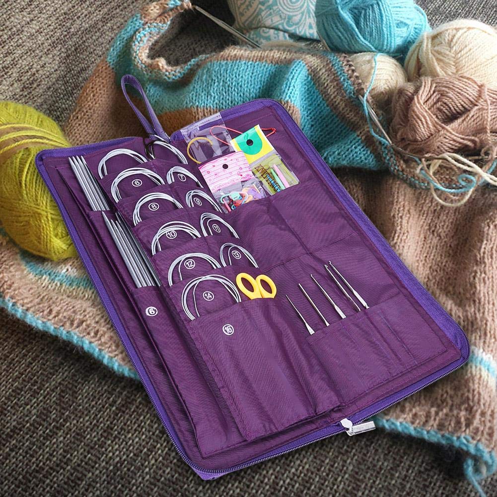 Wakects Stricknadel-Set, Set mit 104 Teilen Rundstricknadeln, Häkelnadeln, Weben aus Edelstahl, Strickset für handgefertigtes DIY-Stricken