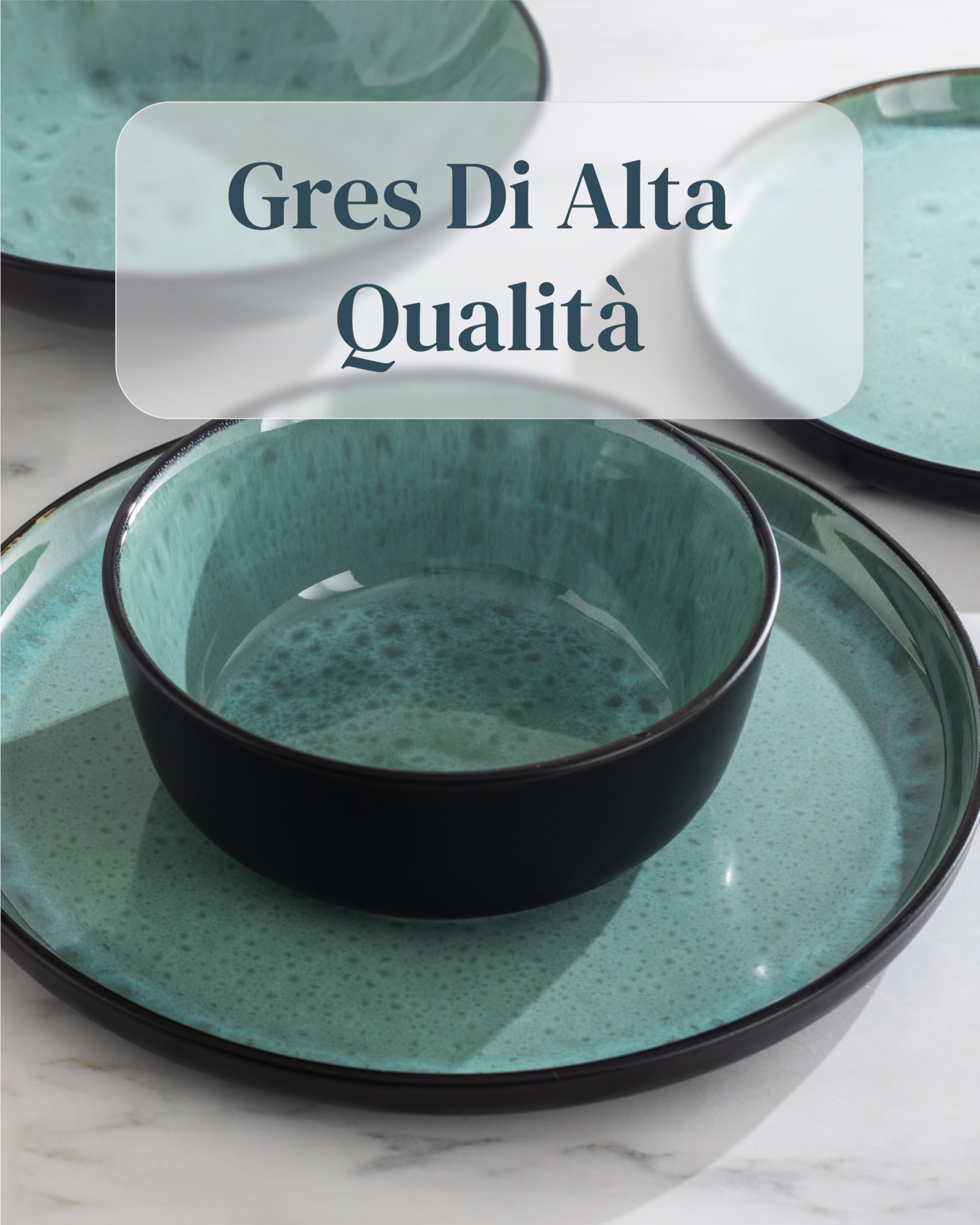 Set di Piatti Moderni per 6 Persone e Tazzine da Caffè alla Moda Ibiza – Servizio di Piatti Elegante e Resistente per Lavastoviglie e Microonde - Pure Living verde salvia