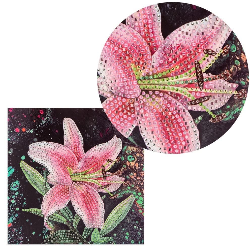 Kit Tarjeta Felicitación Pintura Diamantes, Diseño Lirio Y Plumas, Incluye Piedras Y Herramientas