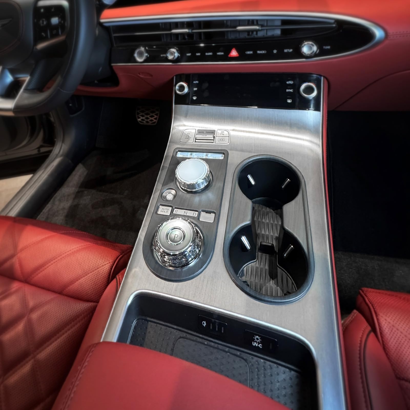 JUIVEEL ABS Central Gear Shift Panel Cover Center Control Water Cup Holder Cover Trim Center Console Gear Shift Panel Cover Compatible with Genesis