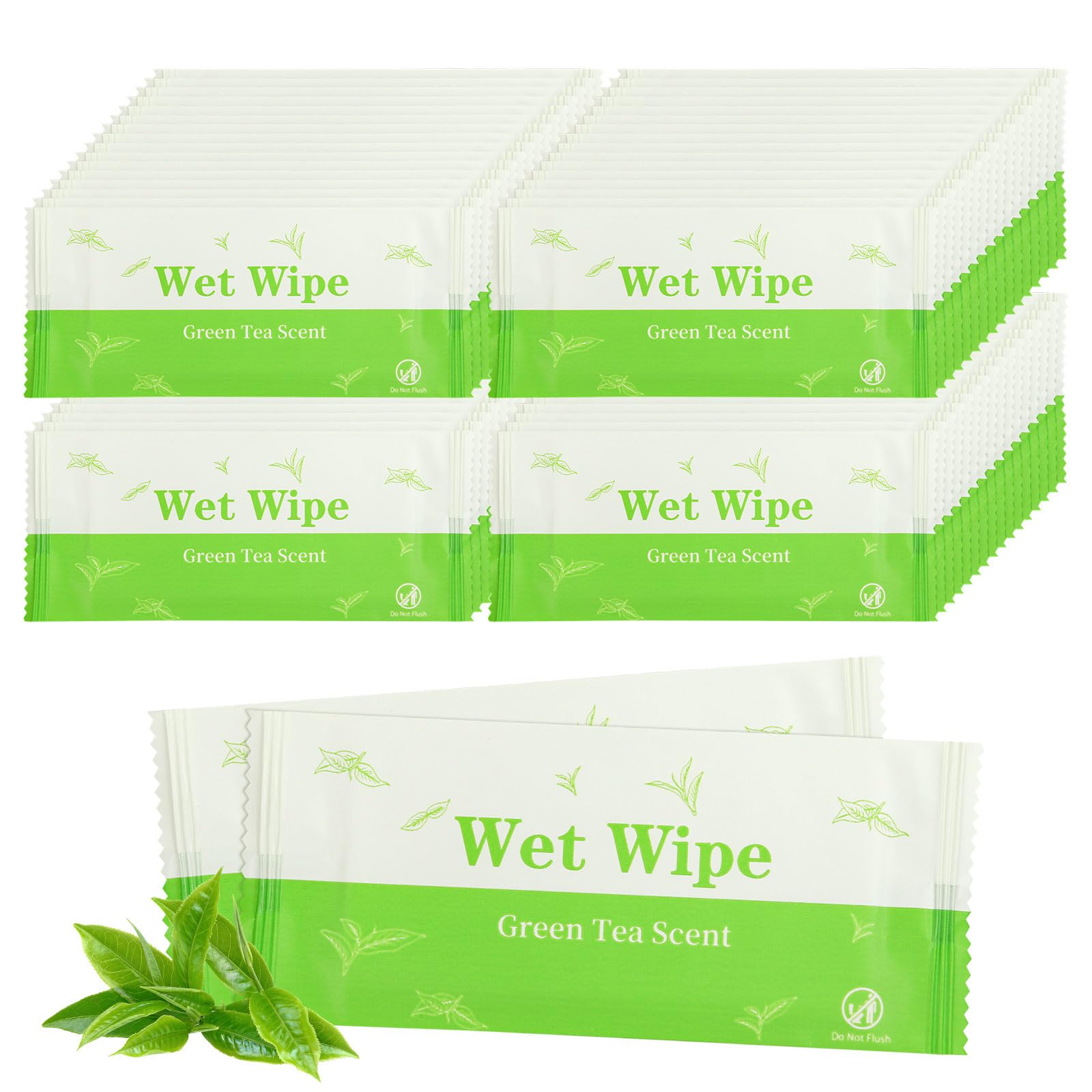 Hipruict Hand Wipes Travel Size, 300 Pcs Individually Wrapped Wet Wipe Napkins for Wedding, Barbecue, Restaurant, Green Tea Scent