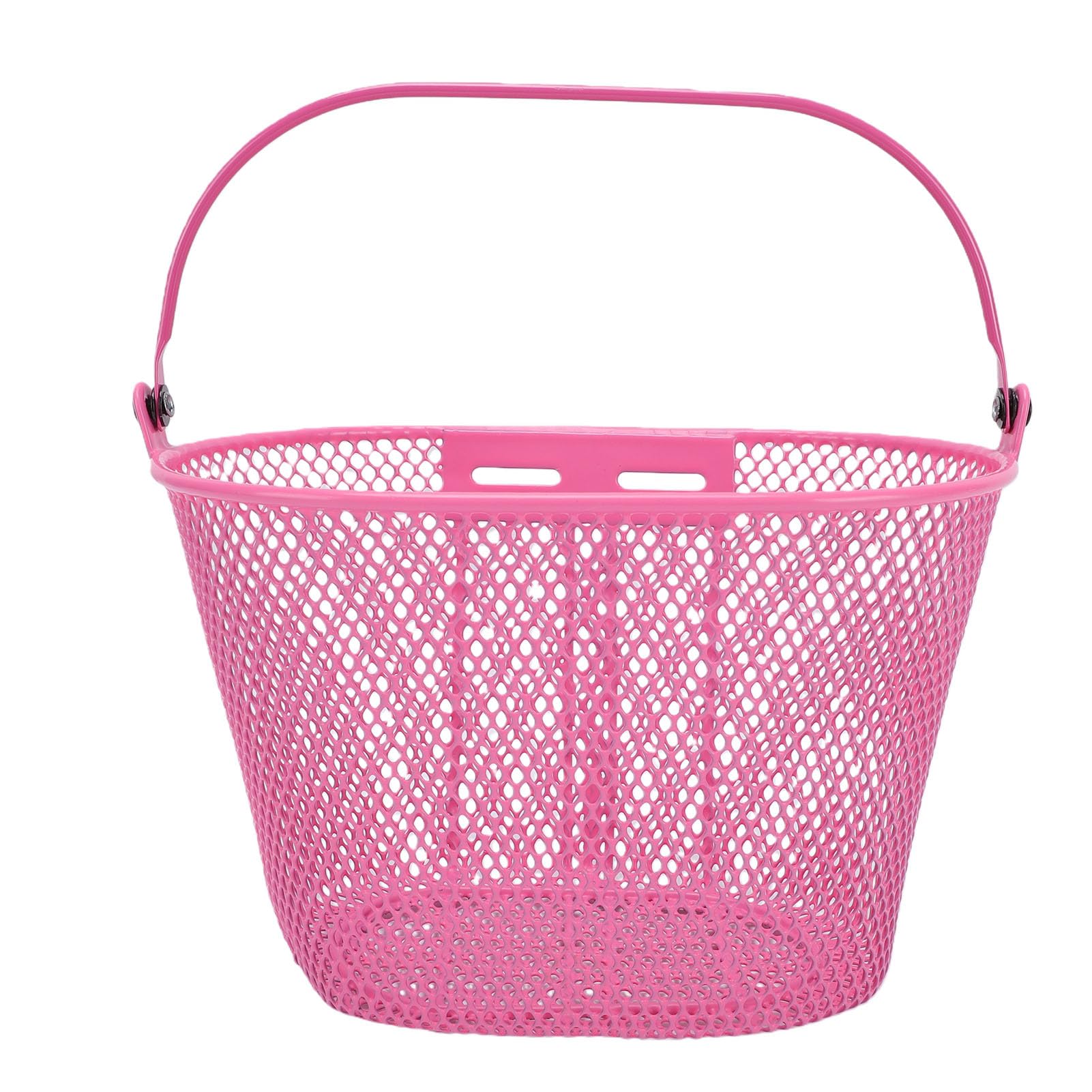 Keenso Kids Bike Basket Iron Front Cycling Basket with Handle Adjustable PU Straps 9.8 X 6.5 X 6.3 in for Boys Girls Tricycles Scooters and Youth Bikes (Pink)