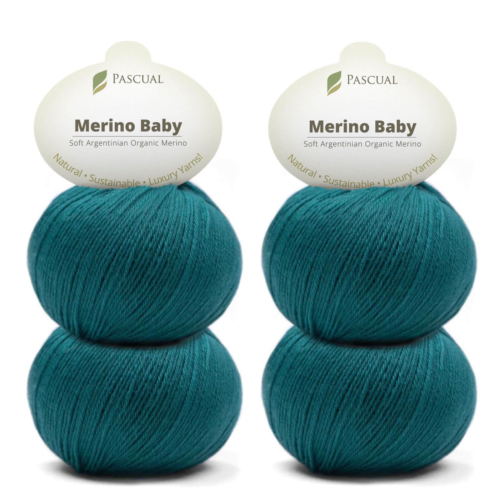 PASCUALI Merino Baby|Strickwolle aus 100% Schurwolle aus Merino, Merinowolle zum Stricken und Häkeln, SET: 4 Knäuel - 200 g, Farbe: Petrol 329