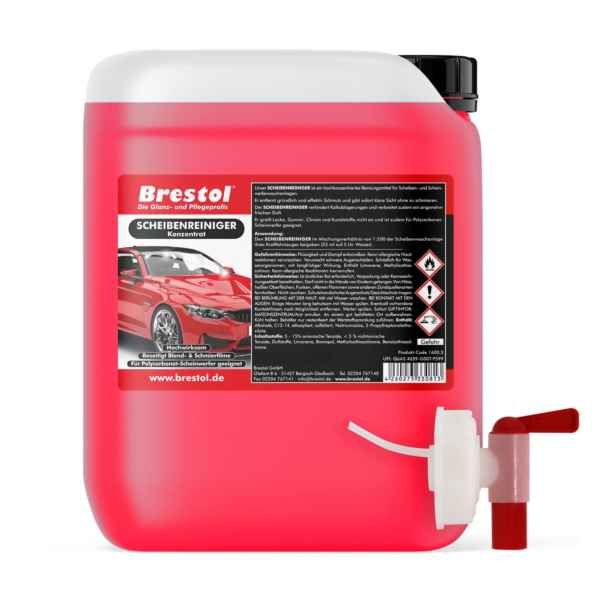 BRESTOL® Scheibenreiniger-Konzentrat für Autos 25 Liter - Für klare Sicht ohne Schlieren – Ergiebiger Reiniger mit starker Reinigungskraft – Ergibt über 5000 Liter gebrauchsfertigen Scheibenreiniger