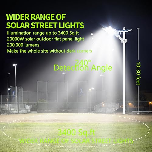 Miniatura 2 de Luz de calle solar de 20000 W, 200000 lm 6500 K luces solares al aire libre, iluminación solar al aire libre del atardecer al amanecer con sensor de
