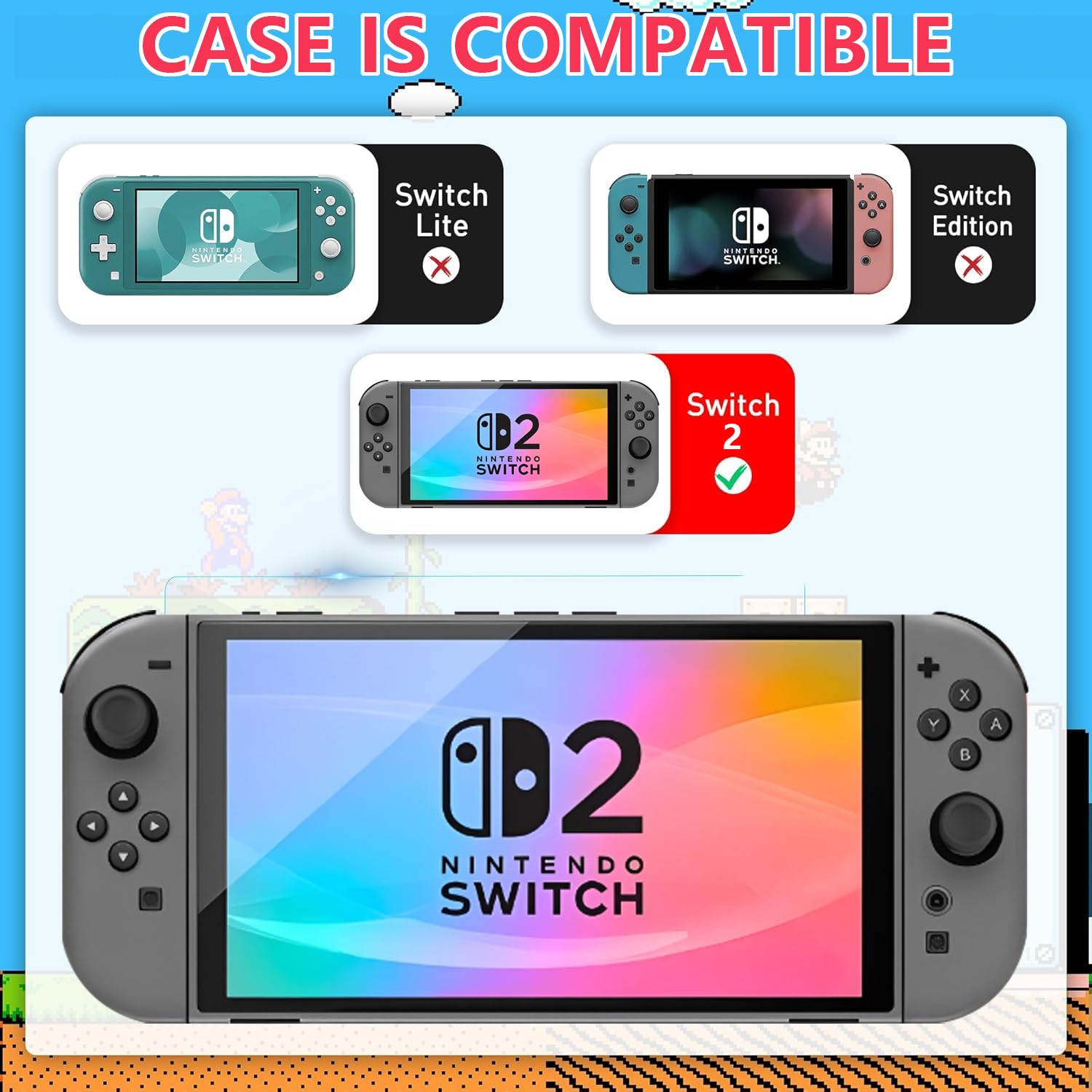 Hard Shell Storage Bag for Nintendo Switch 2, Water Proof Carrying Case , Large Capacity Travelling Case with Game Card Slots, Red and Blue Retro Design - Image 4