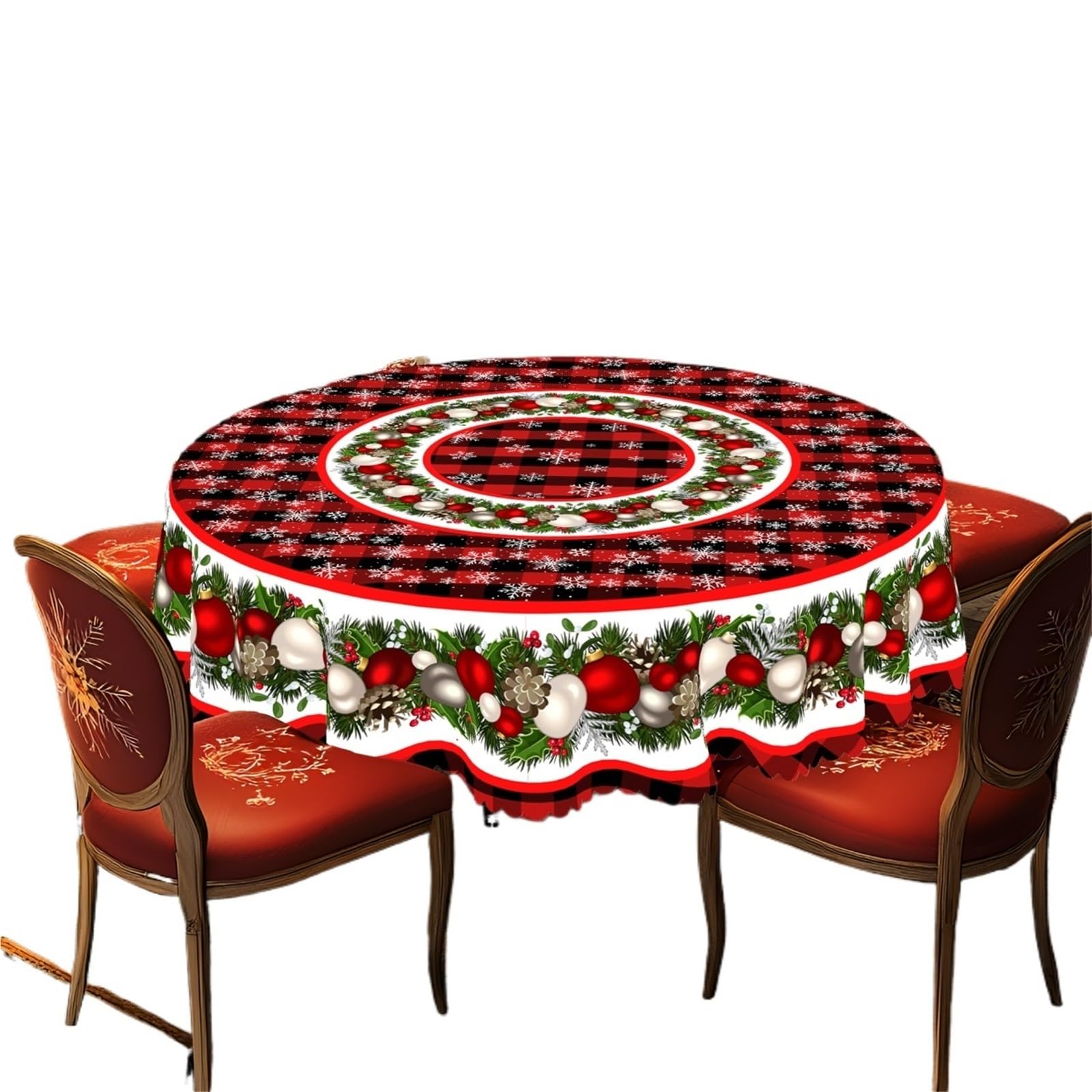 LYXYGMV Round And Rectangular Tablecloth, Various Sizes, Snowball Green Vine Snowflake Red Plaid for Dining Room(140X180Cm)