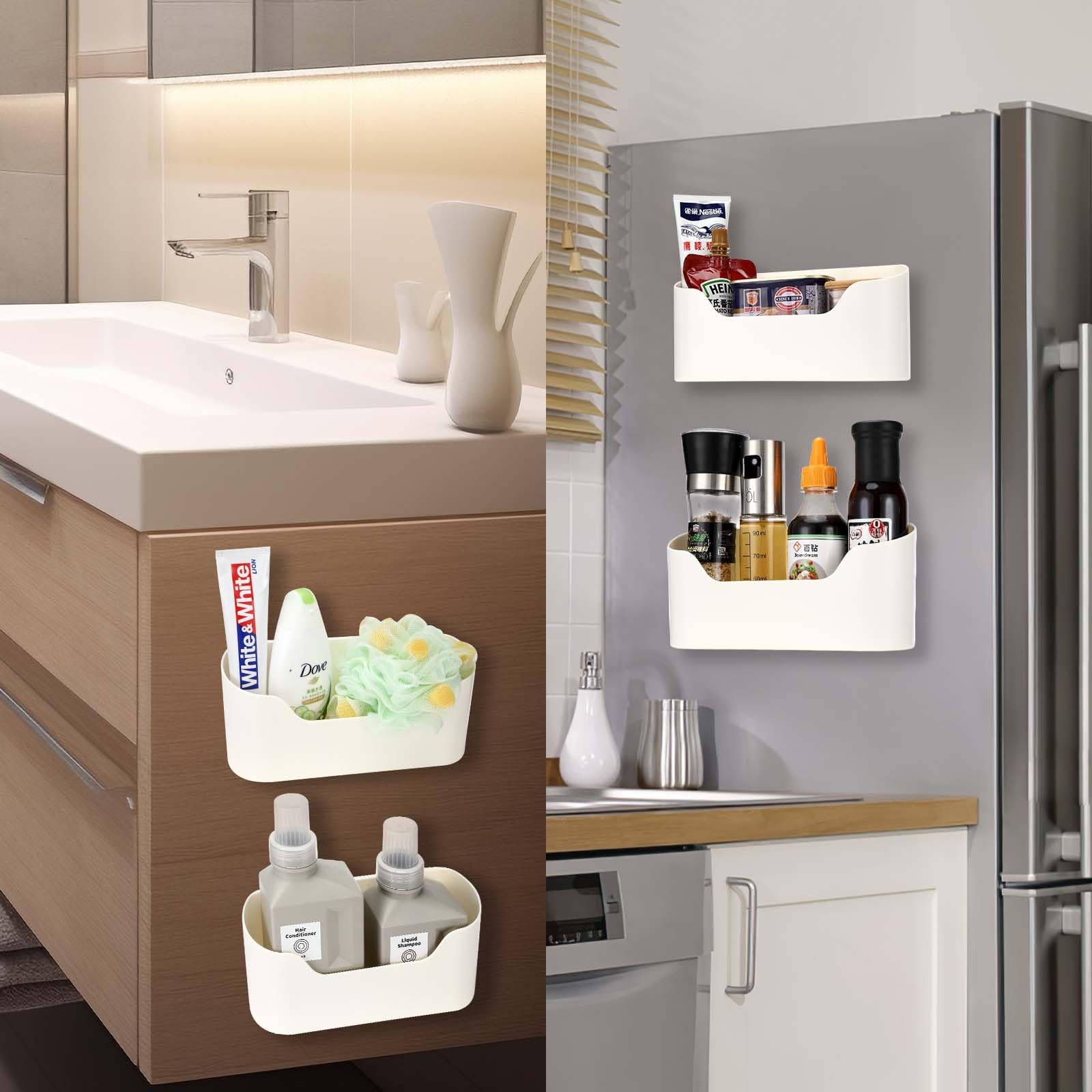 Auauraintt Set da 2 contenitori autoadesivi per porta di armadio da cucina, per armadio, bagno, frigorifero, oggetti piccoli, contenitore di stoccaggio