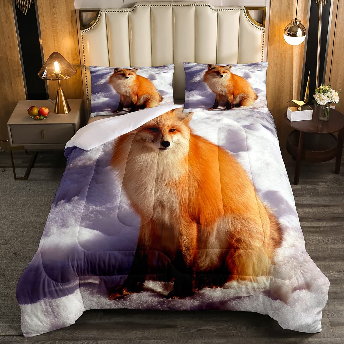 Fox Duvet Insert Cartoon Fox Print Bedding Set For Kids Boys Girls Child Wild Animal Duvet Insert Ultra Soft Winter Woodland Fox King Size