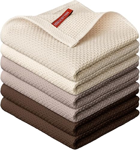 Miniatura 31 de Artoid Mode Juego de 6 paños de cocina de 100 % algodón con tejido de gofre, 12 x 12 pulgadas, ultra suaves, absorbentes, de secado rápido, juego de