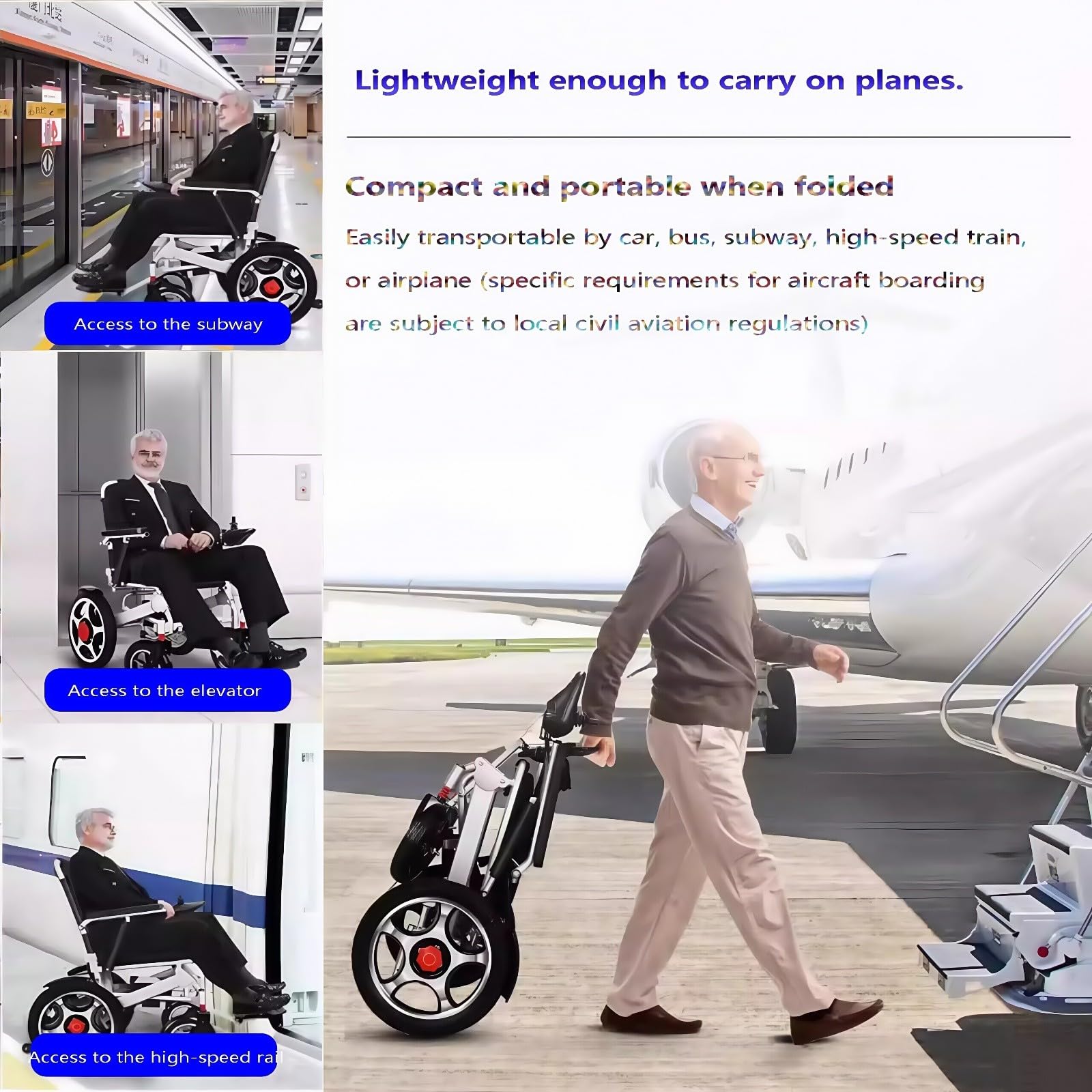 Patinete motorizado para personas mayores, silla de ruedas eléctrica ligera, silla de ruedas eléctrica plegable, diseño ultraligero, alta capacidad, fácil de transportar y almacenar