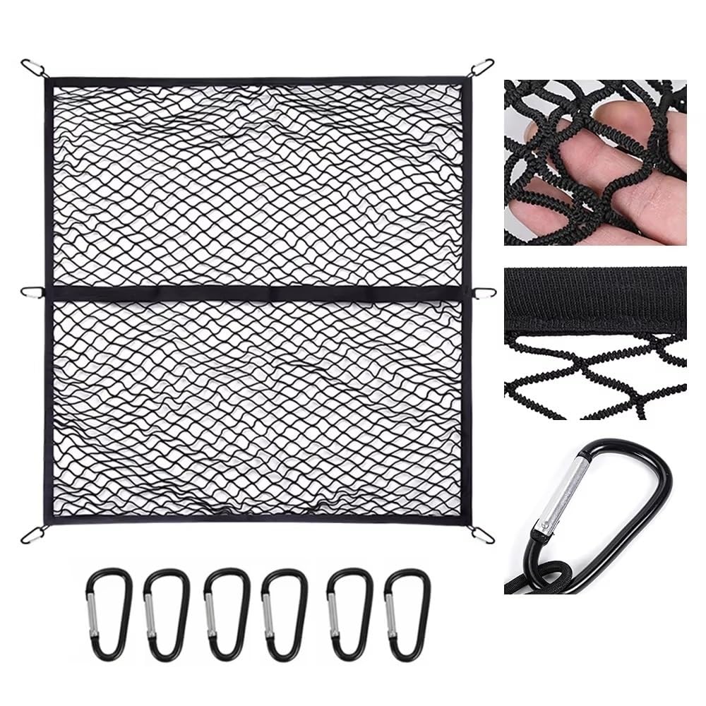 Rete di Carico Elastica Alta 1,2 * 1,2 M per Camioncino Bagagliaio Fissa Strumento Stoccaggio per Bagagli per Auto Rete Portaoggetti Tasca Organizer(Double Layer)