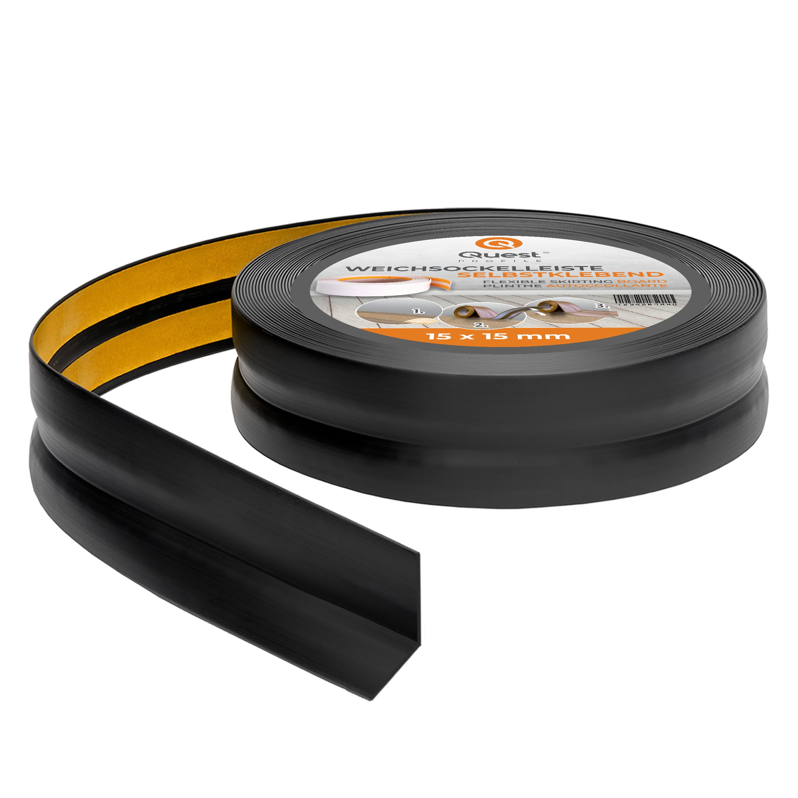 Quest Corner Trim PVC 15 x 15 mm Self-Adhesive - Black, 10 m