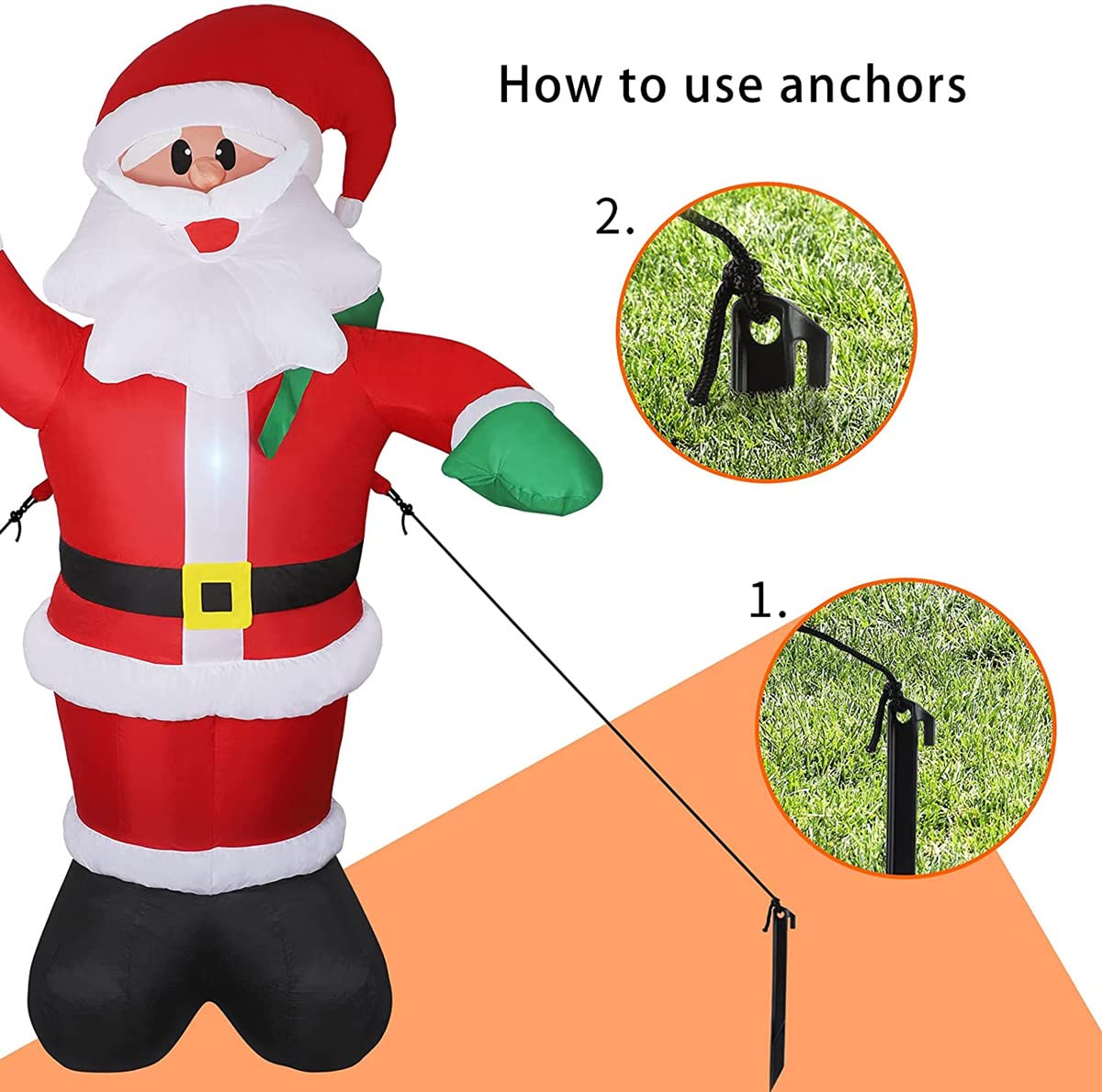 Père Noël Gonflable 122 Cm avec Lumières pour L'extérieur dans Le Jardin