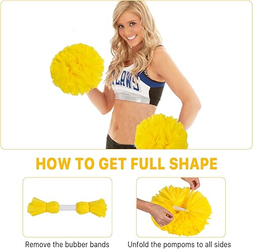 Vista 4 de Supkiir 4 pompones de animadora para disfraz de animadora para mujer, 2 pares de pompones de animadora para niños y niñas, juegos deportivos