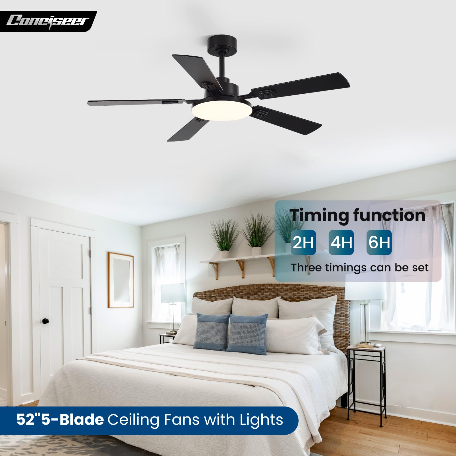 52 Inch Ceiling Fans with Lights and Remote for Bedroom Living Room Kitchen Office Indoor Outdoor Use 5CCT — view 9