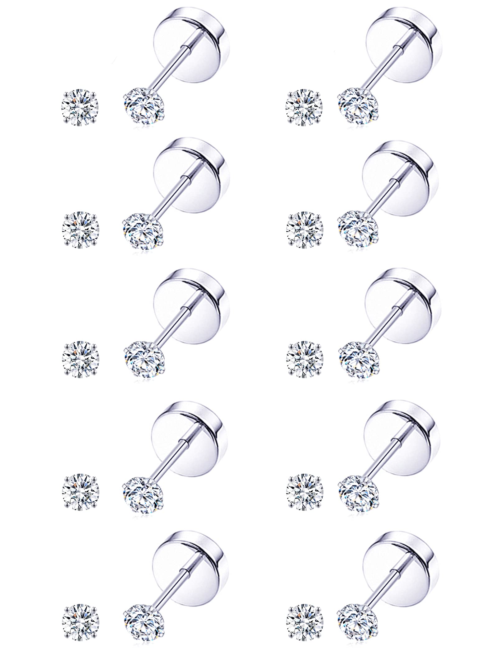 tornito 20G 10 Pairs 2mm Tiny Stud Earrings Stainless Steel Small CZ Ball Cartilage Tragus Earring Set For Men Women-picture-46