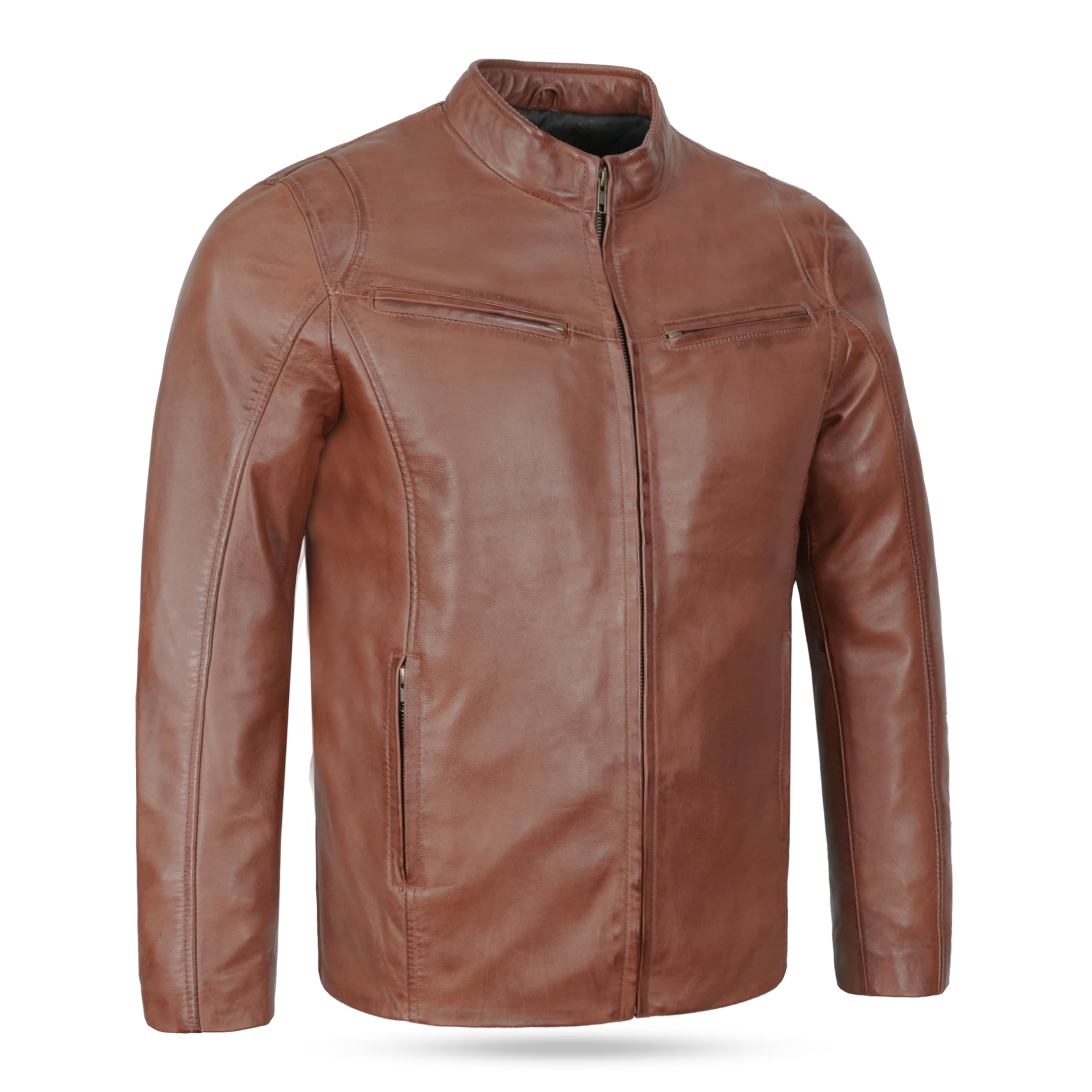 Leatherick Herren Premium Nappa Schafsleder Cafe Racer Schwa