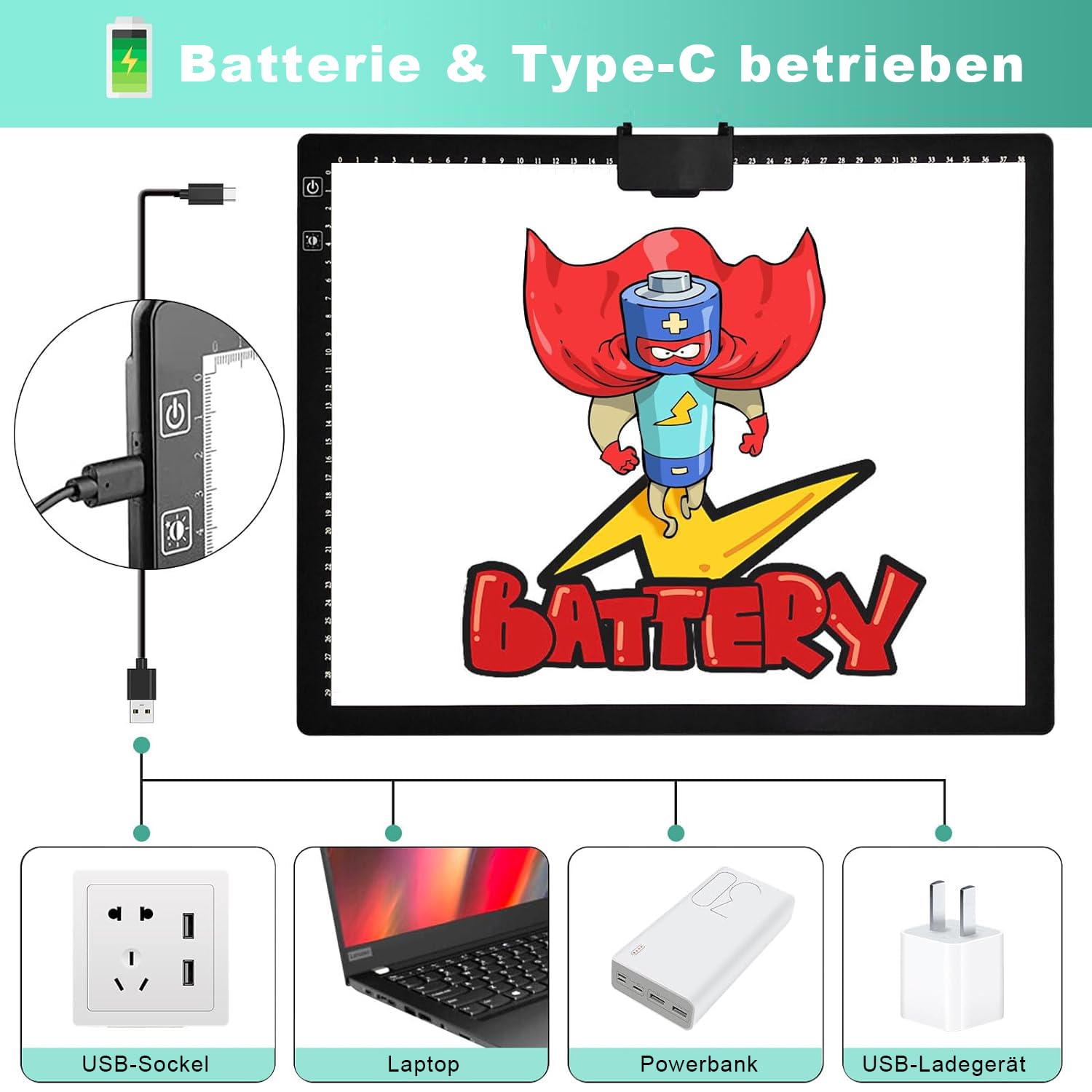 Diamond Painting Leuchttisch A3 - Wiederaufladbare Leuchtplatte mit Ständer, 3 Farben 6 Stufen Helligkeit Leuchtkasten mit Akku, Tragbares LED Light Pad für Diamond Painting Zubehör