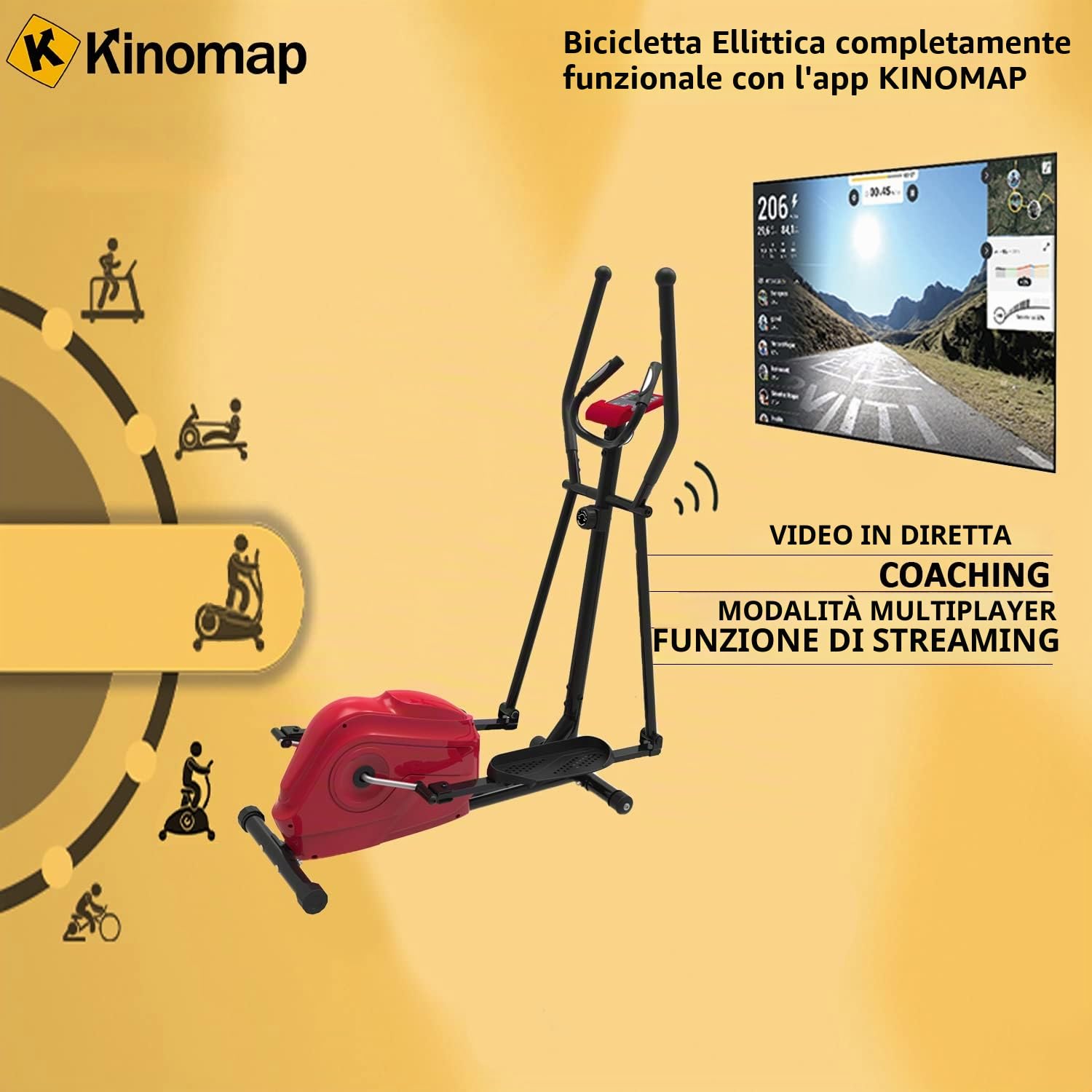 Bicicletta ellittica - 8 diverse intensità - Connessione App Kinomap - Telaio rinforzato Supporta fino a 150 kg - Sport a casa