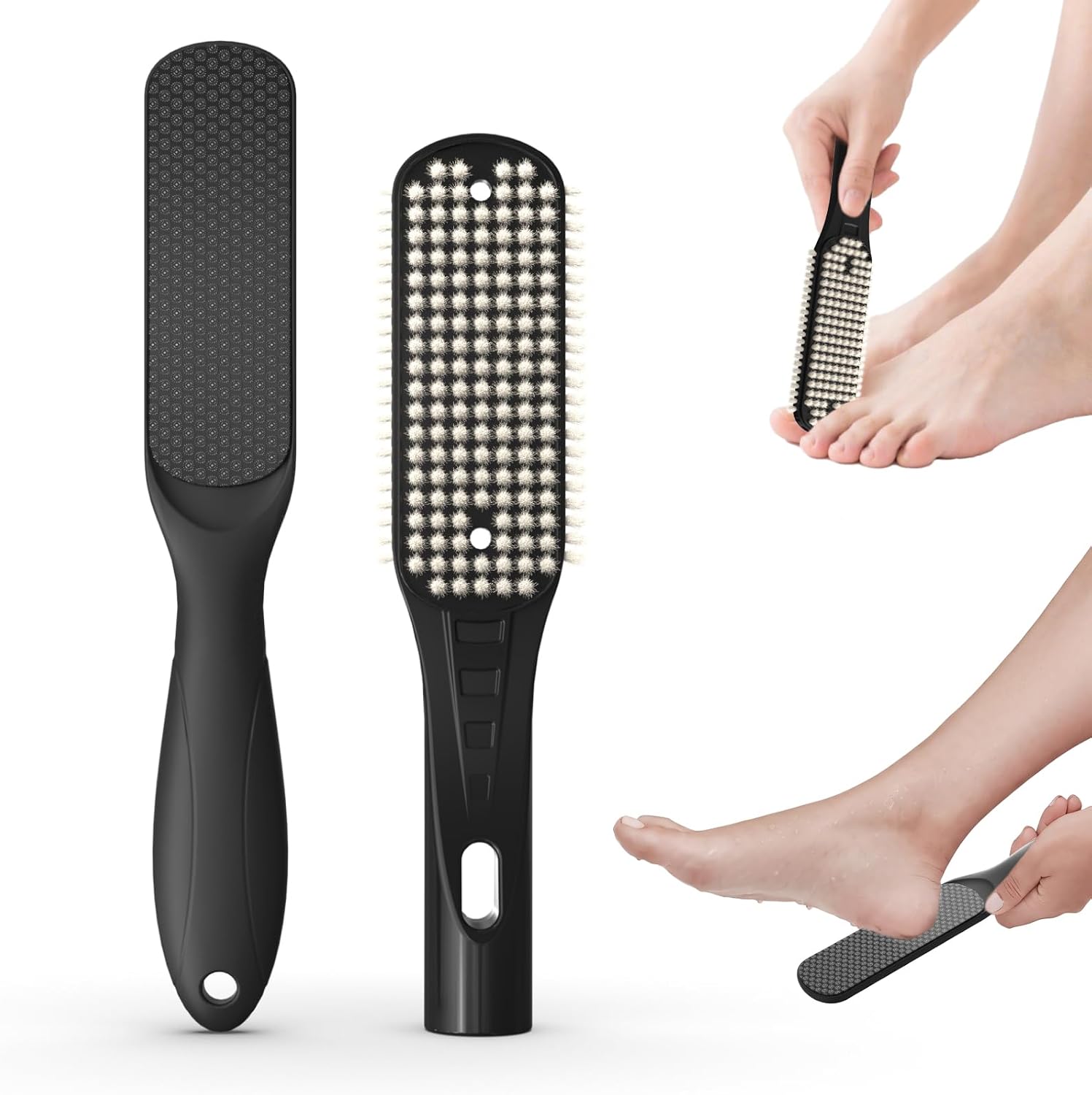 Long Handle Foot Scrubber with Toe Gap Cleaner, 18.8" - 25.9" Telescopic Toe Cleaning Brush, Foot File Callus Remover for Men, Women and Seniors