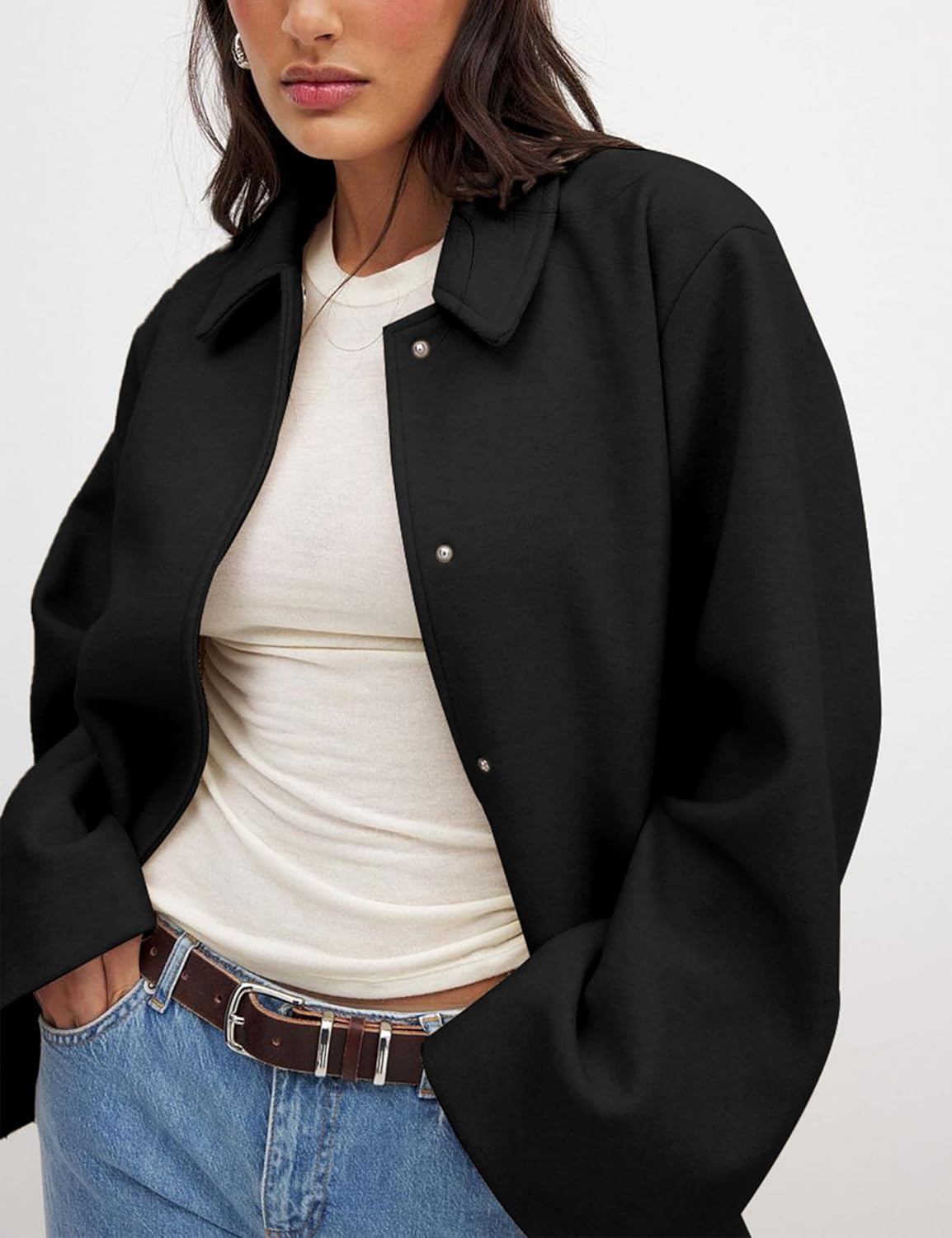 UANEO Coat for Women Wool Blend Short Peacoat Overcoat Button Tie Belt Winter Pea Coat with Pockets - Image 7