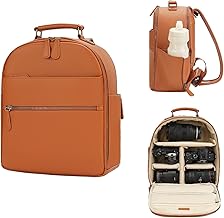 Small Camera Backpack, Classic PU Leather with 11 Inch Pad/Tablet Compartment, Professional Camera Bag for Photographers for DSLR, 10L Brown