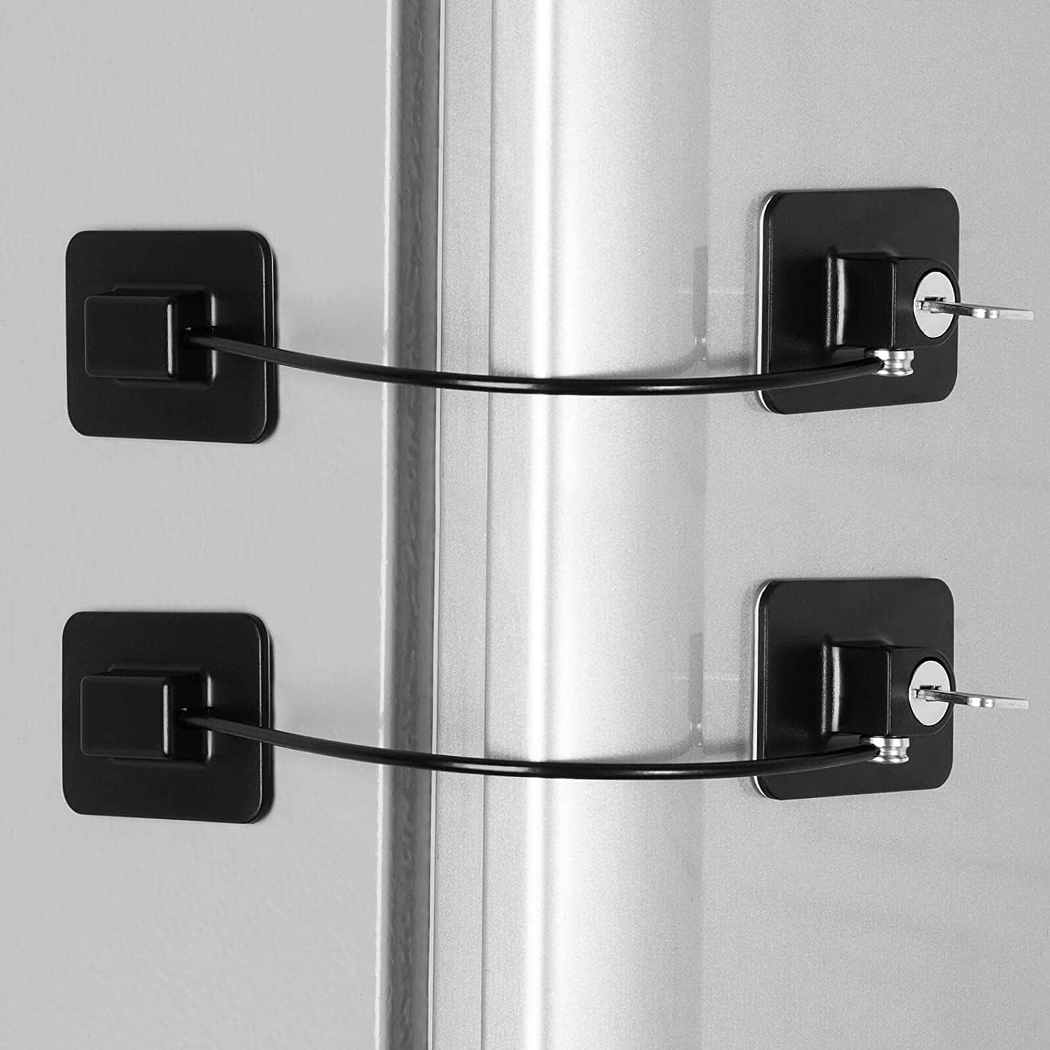 Qivela Child Safety Device Refrigerator Door Lock with 1 Key and Adhesives, Cabinet Restrictor Cable for Baby and Toddler, Lock for Cupboards, Drawers, Fridge, Wardrobe (Medium, 1, Piece) 2
