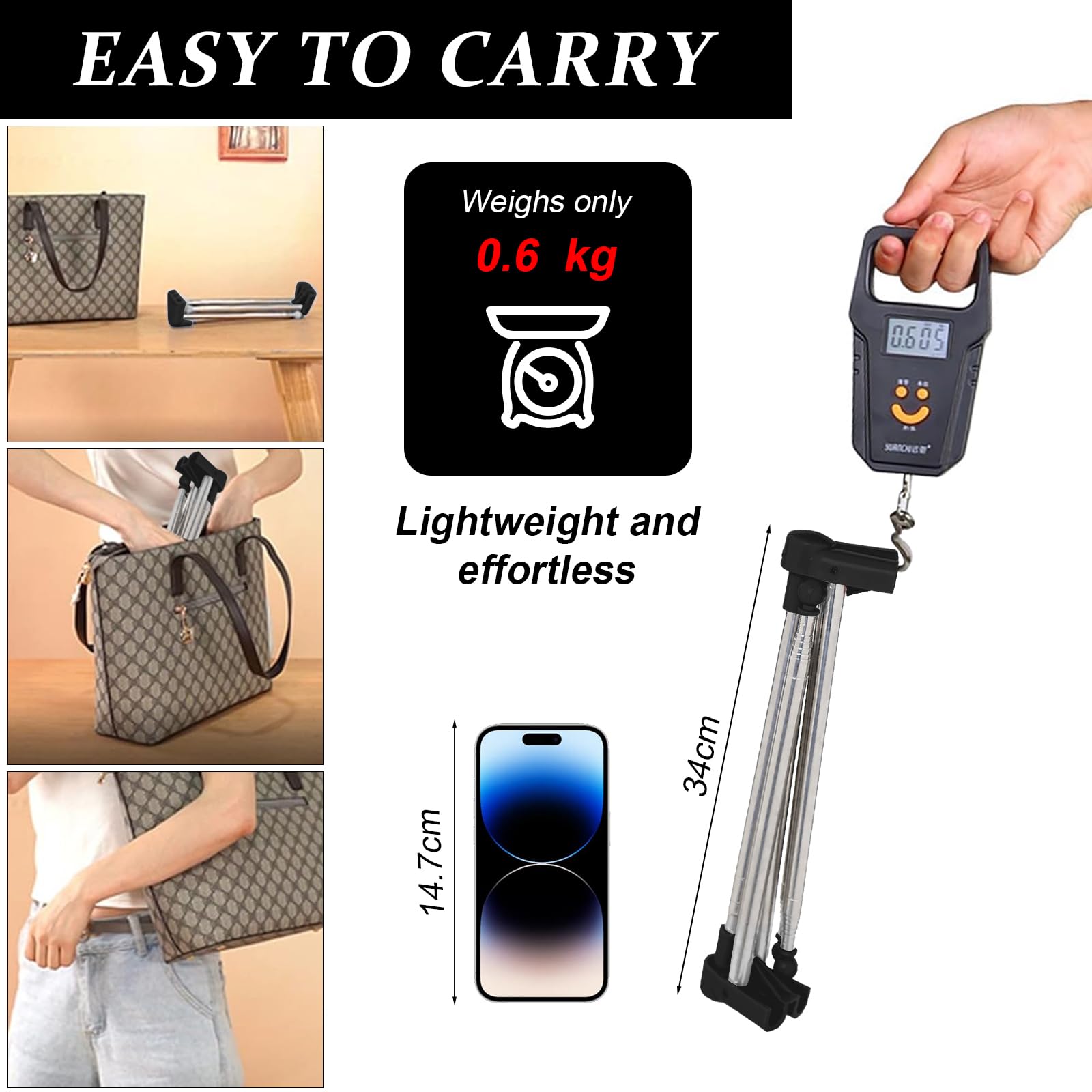 Appendiabiti portatile, pieghevole, allungabile, retrattile, da viaggio, stabile, piccolo e leggero, stendibiancheria per campeggio, biancheria a casa, colore nero