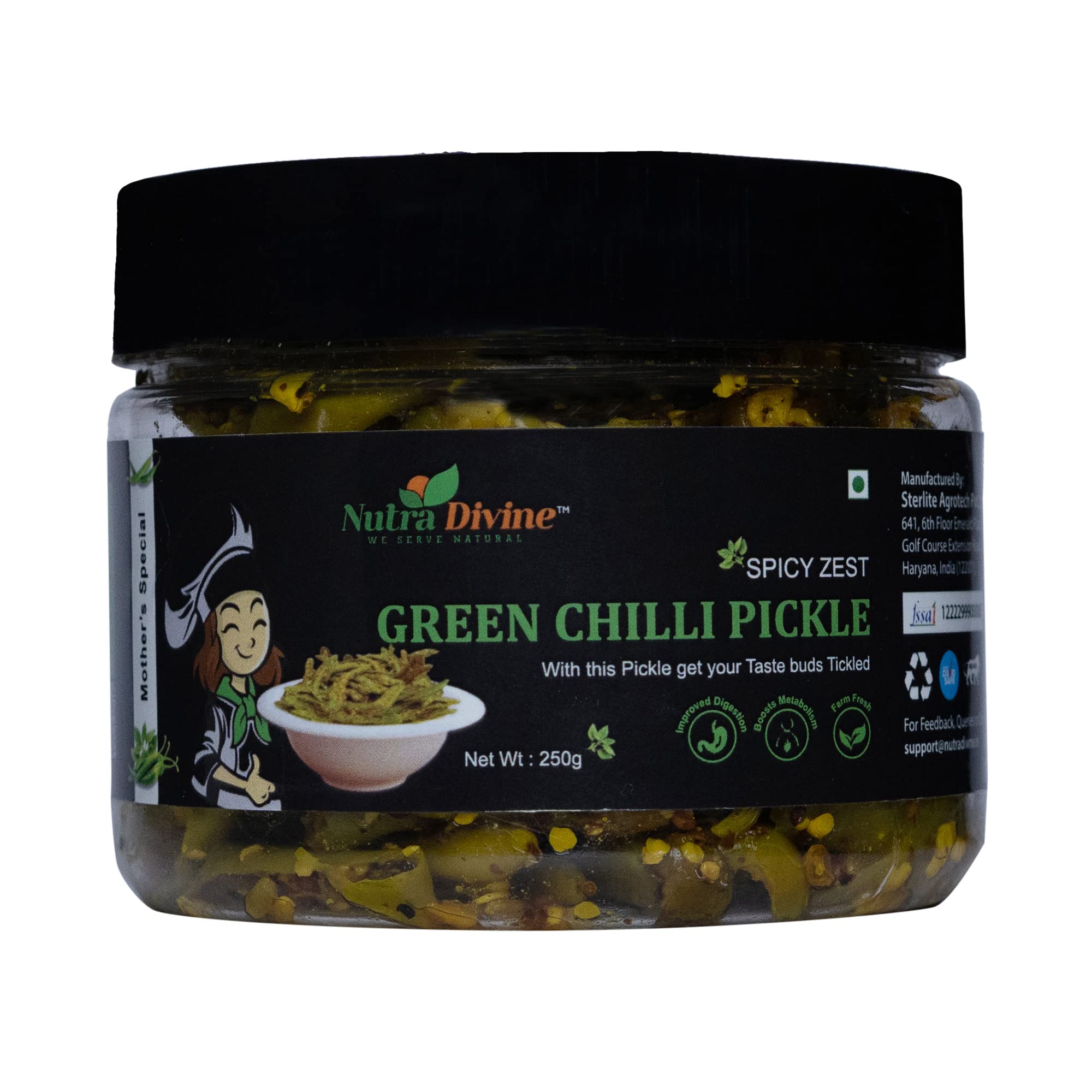 Nutra Divine Spicy Zest Green Chilli Pickle 250 Gram