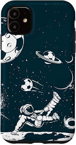 Funda para iPhone 11 para teléfono de fútbol, amante del fútbol, jugador de fútbol espacial, funda de astronauta