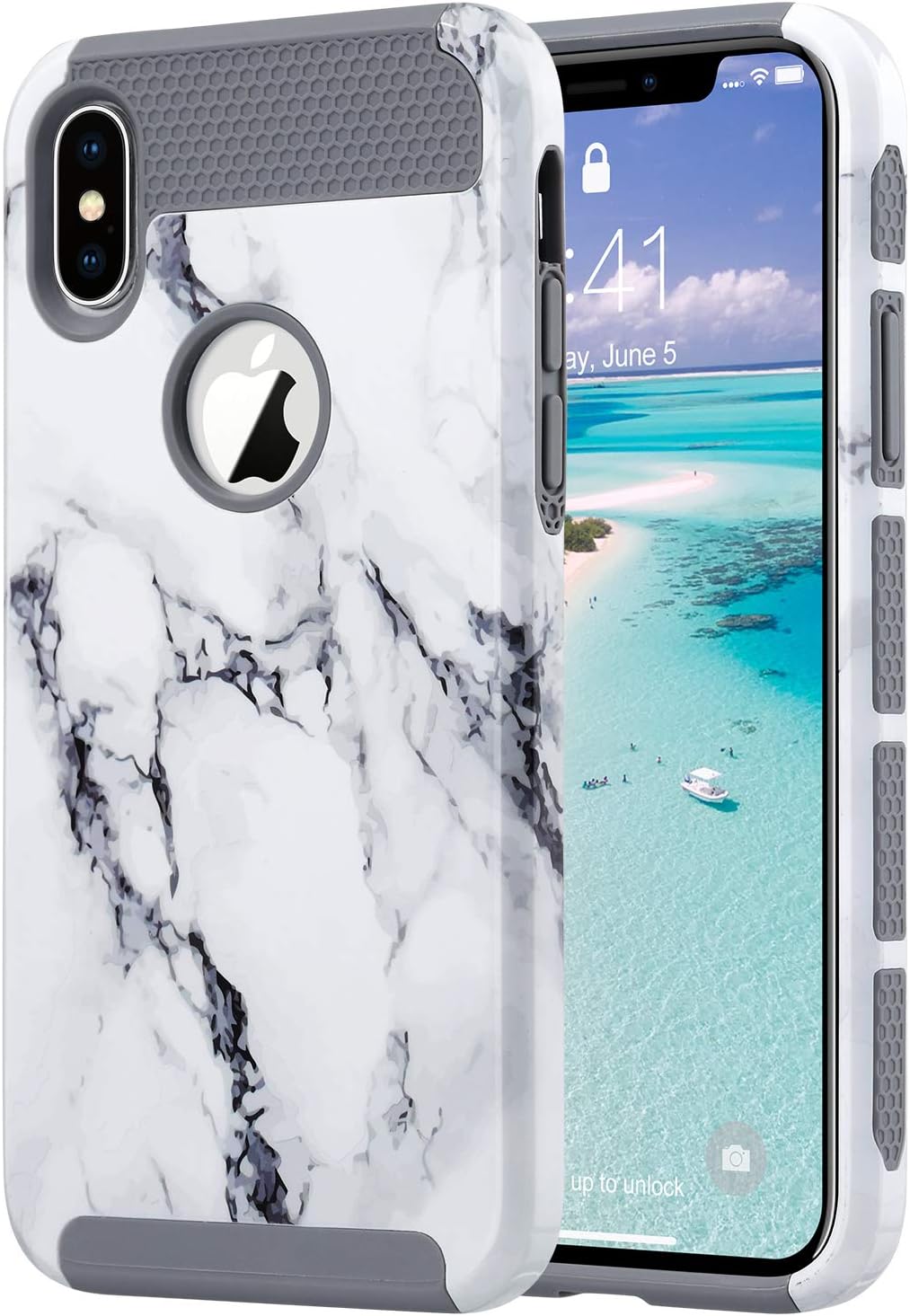 ULAK iPhone Xs Case, iPhone X Case, Slim Fit Dual Layer Hybrid Hard PC Back Cover with Flexible Shock Absorbing TPU Interior Premium Marble Case for iPhone X/XS 5.8 Inch