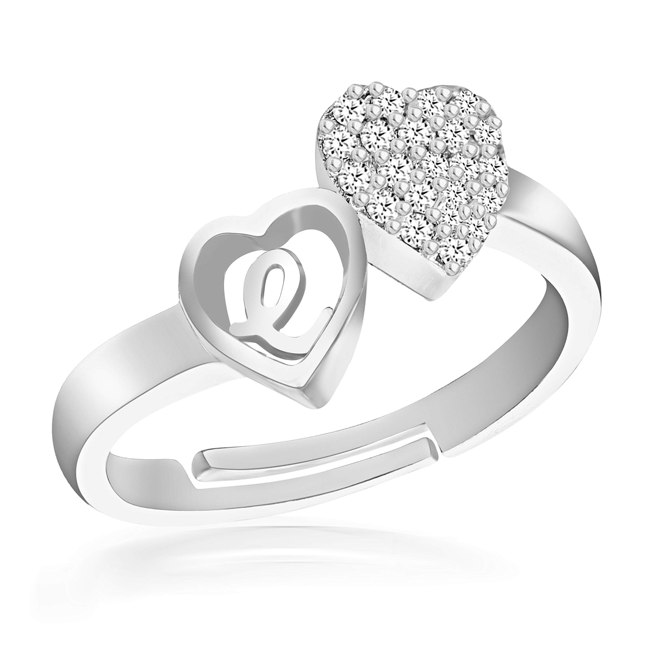 MEENAZJewellery Valentine Latest American diamond Silver Adjustable Love Heart Stylish Initial Letter Name Alphabet e Rings for women girls girlfriend couples lovers Stylish design -FR-M620