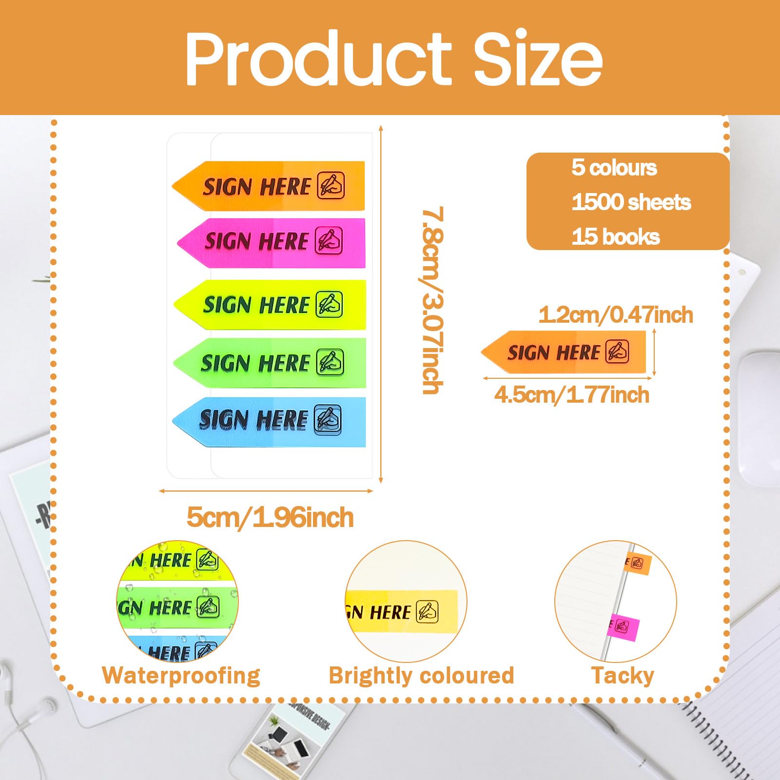 1500pcs/15 Pack Sign Here Stickers, Arrow Labels Stickers, 5 Colors with Dispenser Sticky Note for Documents Notebooks School Supplies - Image 2