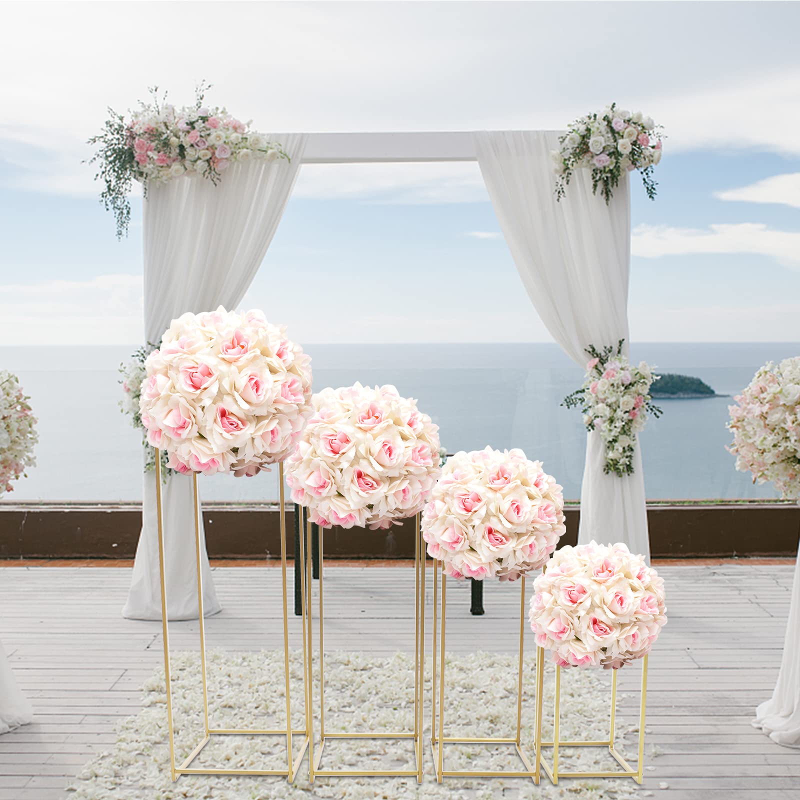 Set di 4 supporti per fiori dorati in metallo – Elegante porta fiori per matrimoni, feste e occasioni festive – Ideale come decorazione da tavolo per feste di Natale e anniversari