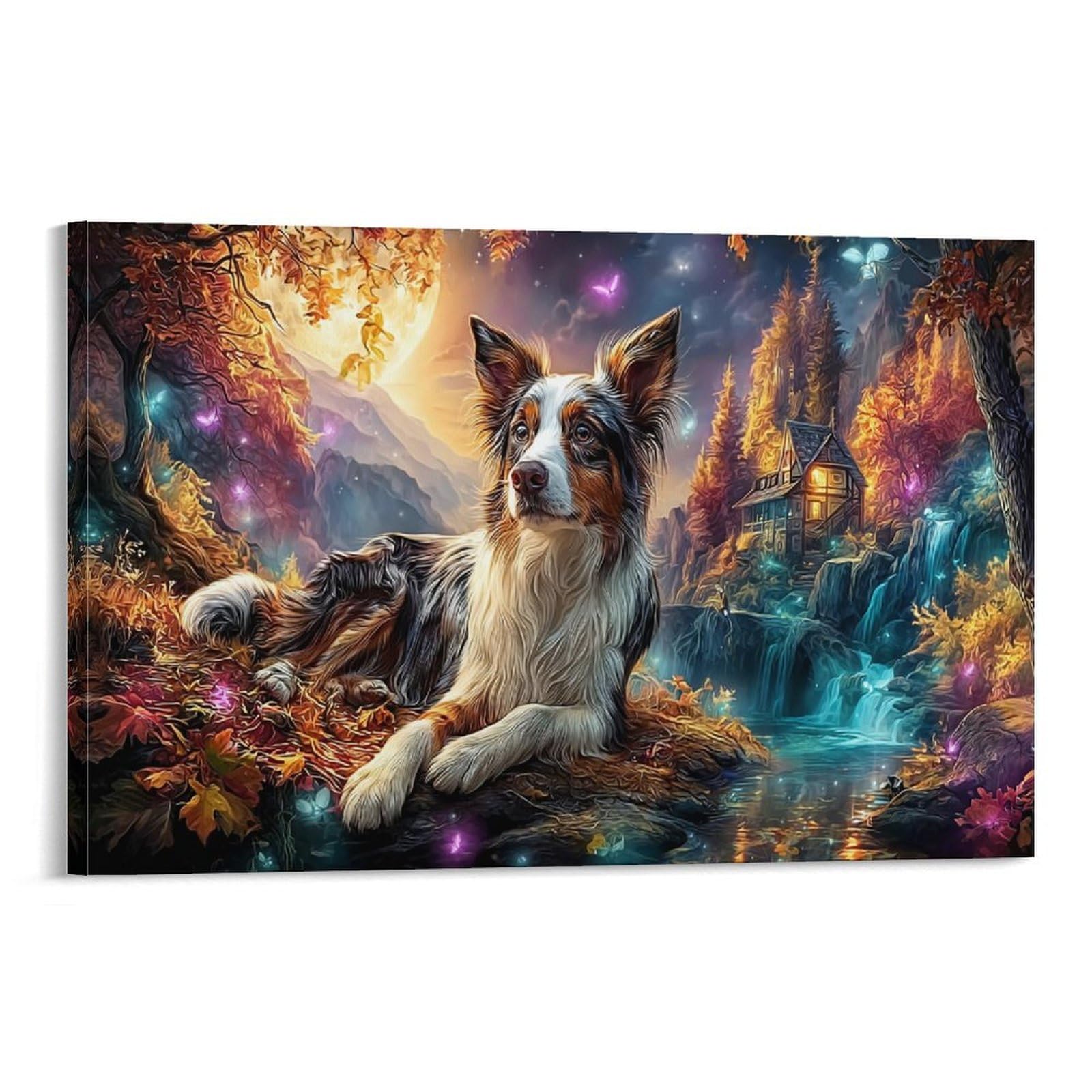 XPASHIQWC Border Collie Wall Decor Poster Autumn Forest Giclee Canvas Prints Modern Wall Art Picture Wall Hanging for Living Room Home Decorations 24x36inch(60x90cm)