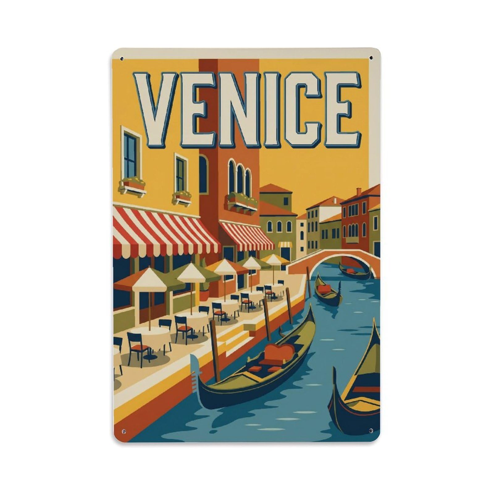 Vintage Travel Cafe Italy Waterside Metal Tin Sign Plaque Wall Decor for Cafe, Club Bar, Office, Home Garden Metal Poster 8x12Inch
