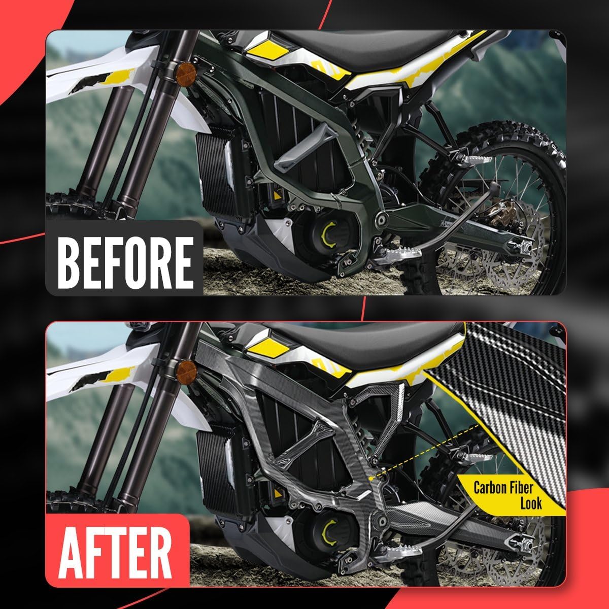 Frame Guards Kit,Carbon Fiber Pattern Body Frame Fairing Protective Cover Protector Guard Sticker Side Body Panel Side Spoiler Cowl Accessoires for Sur Ron Ultra Bee