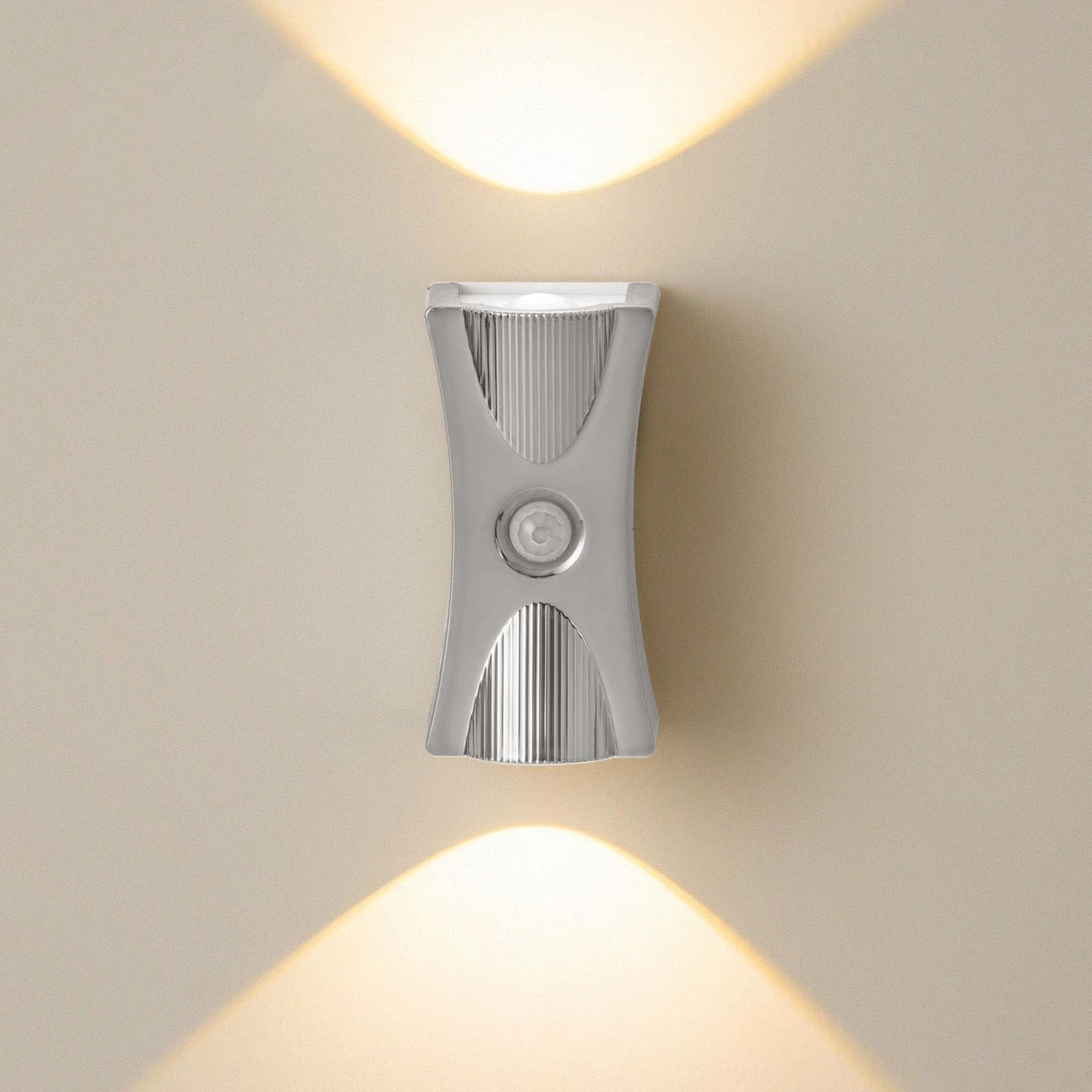 Motion Sensor Night Light, Rechargeable Wall Lights(Silver,Tricolor light)